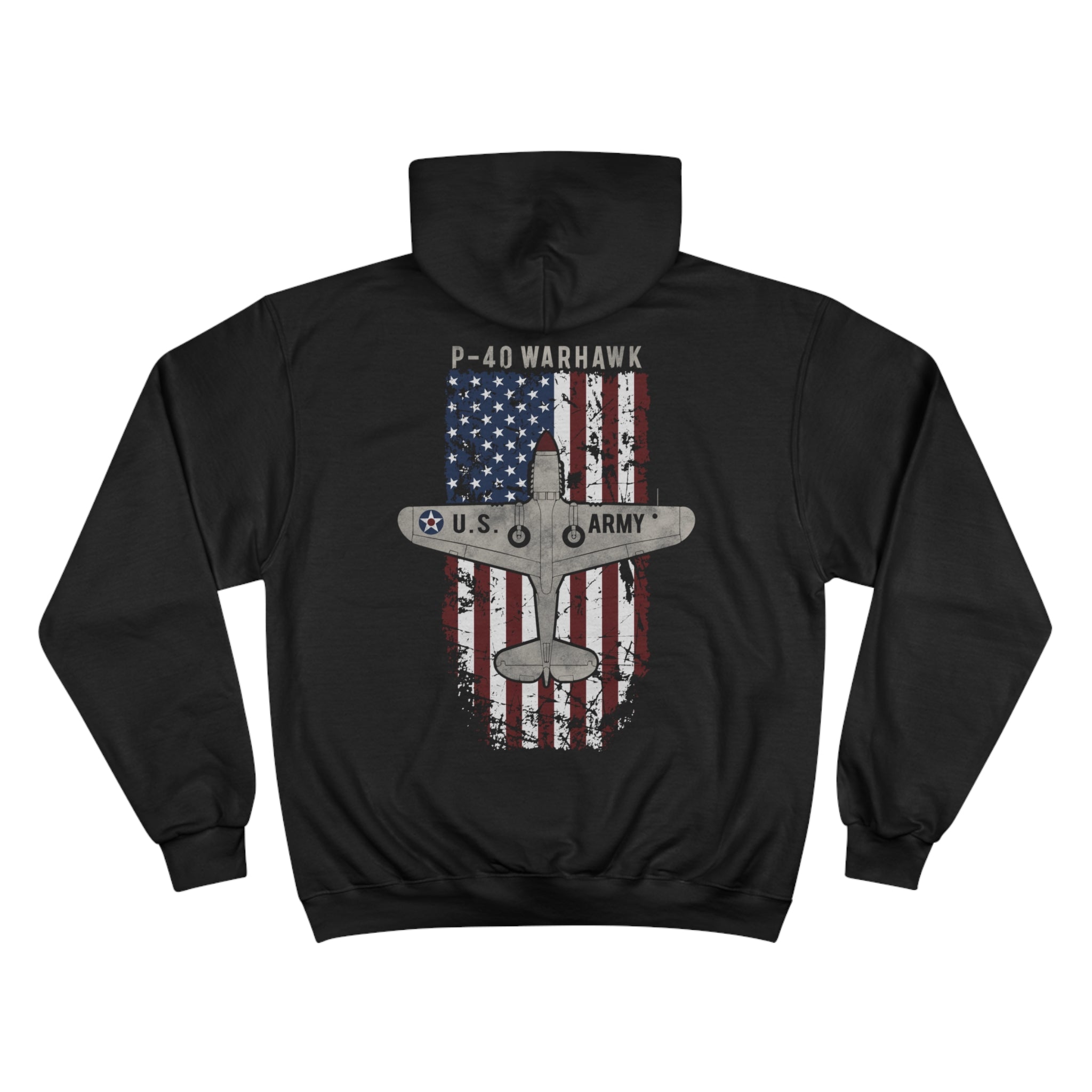 AMERICAN ICON P-40 CHAMPION HOODIE - VERTICAL CHEST, LARGE BACK LOGO
