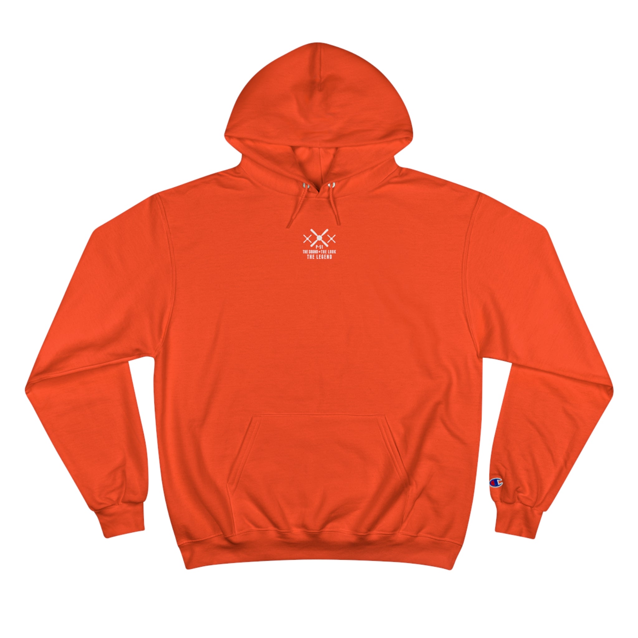 MUSTANG LEGEND CHAMPION HOODIE - S CENTER CHEST, LARGE BACK LOGO