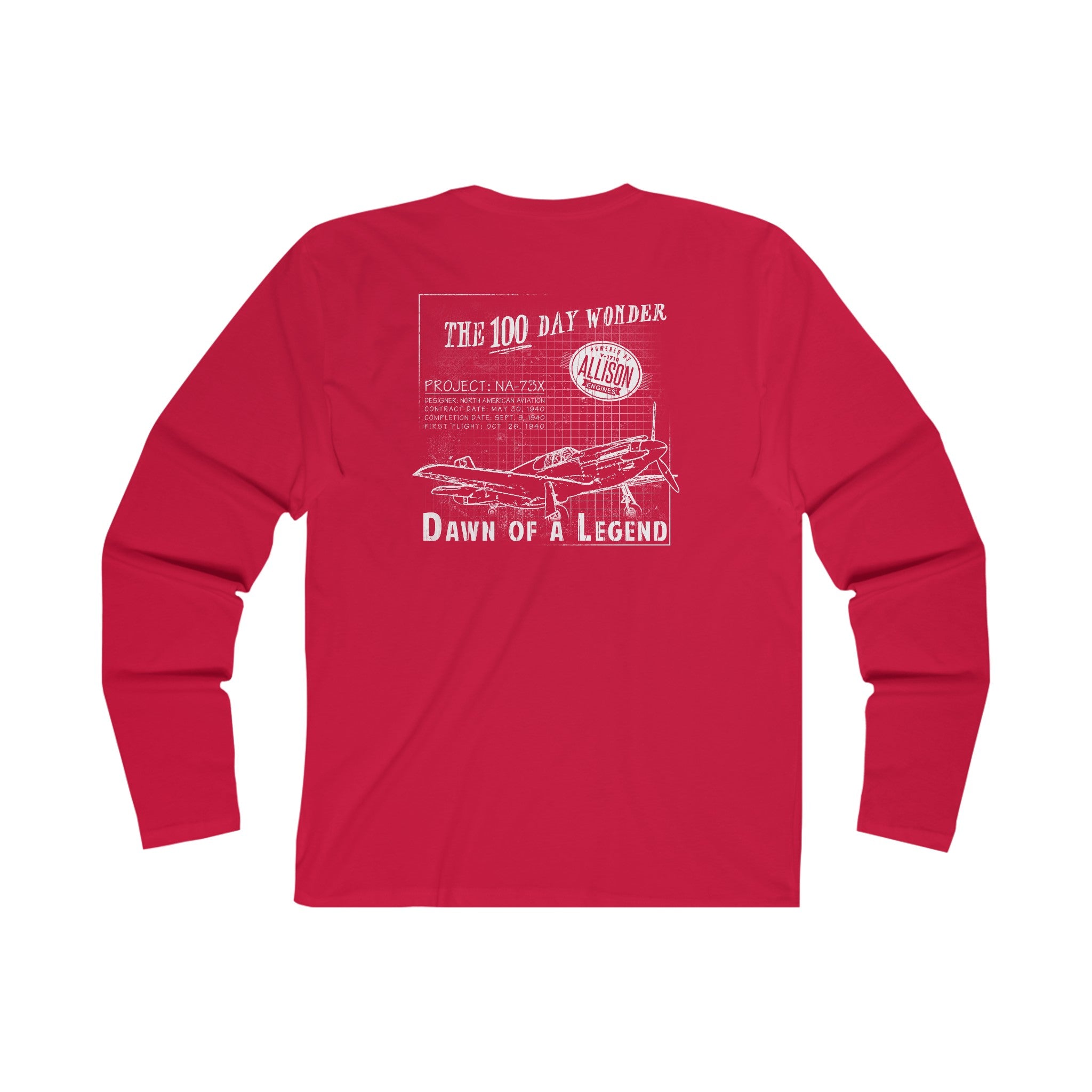 100 DAY WONDER MEN'S LONG SLEEVE CREW TEE - S CENTER CHEST, LARGE BACK IMAGE