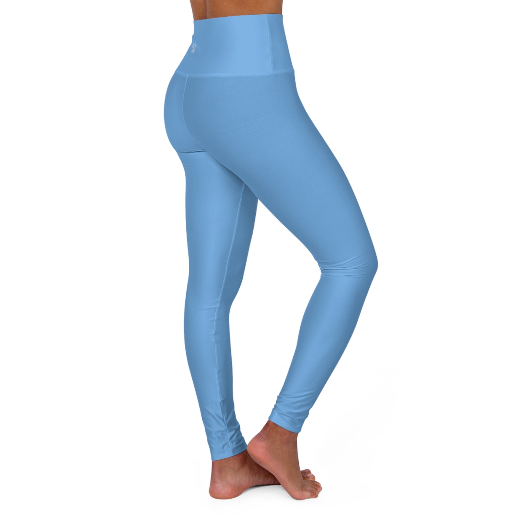 WOMEN'S MUSTANG LEGEND HIGH WAISTED YOGA LEGGINGS - S REAR WAIST , LIGHT BLUE COLOR