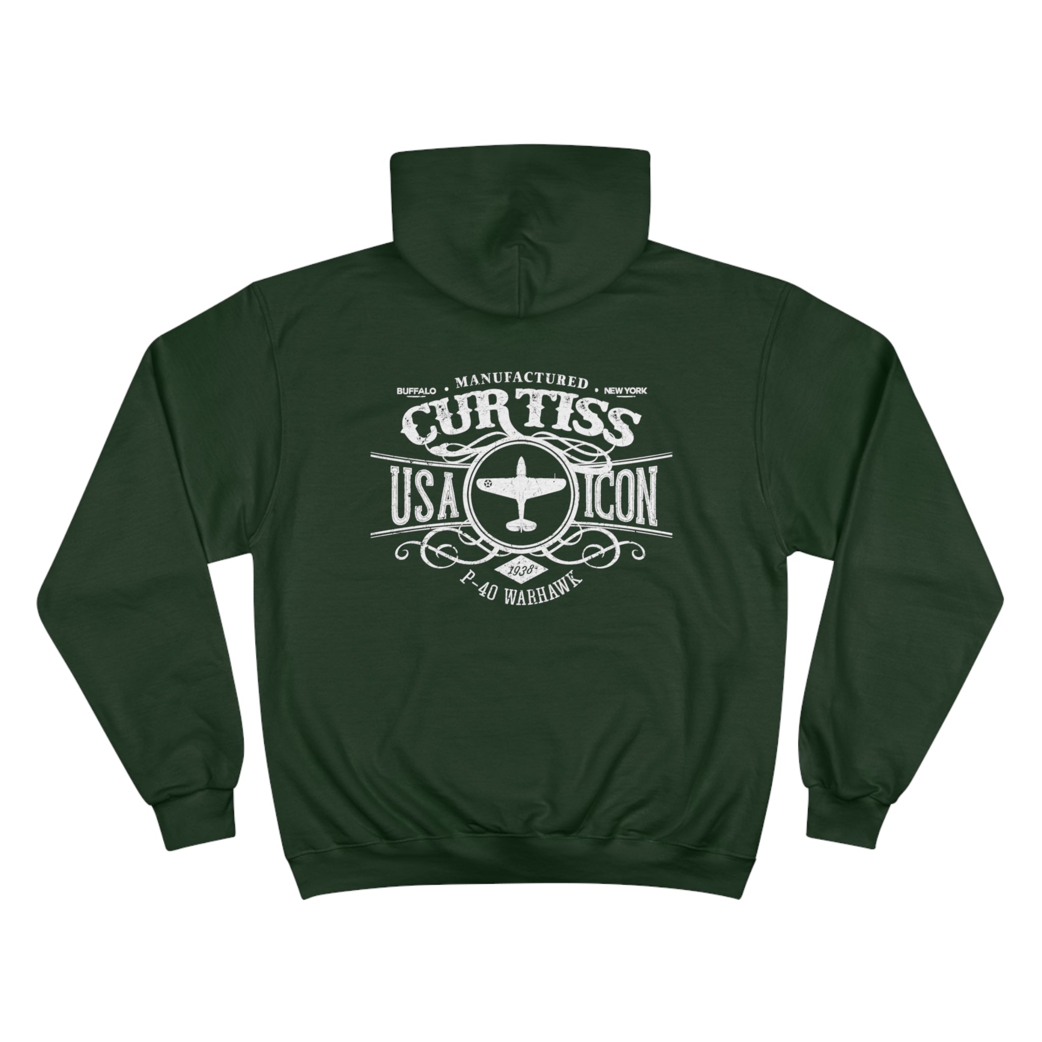 CURTISS USA ICON P-40 CHAMPION HOODIE - VERTICAL CHEST, LARGE BACK LOGO