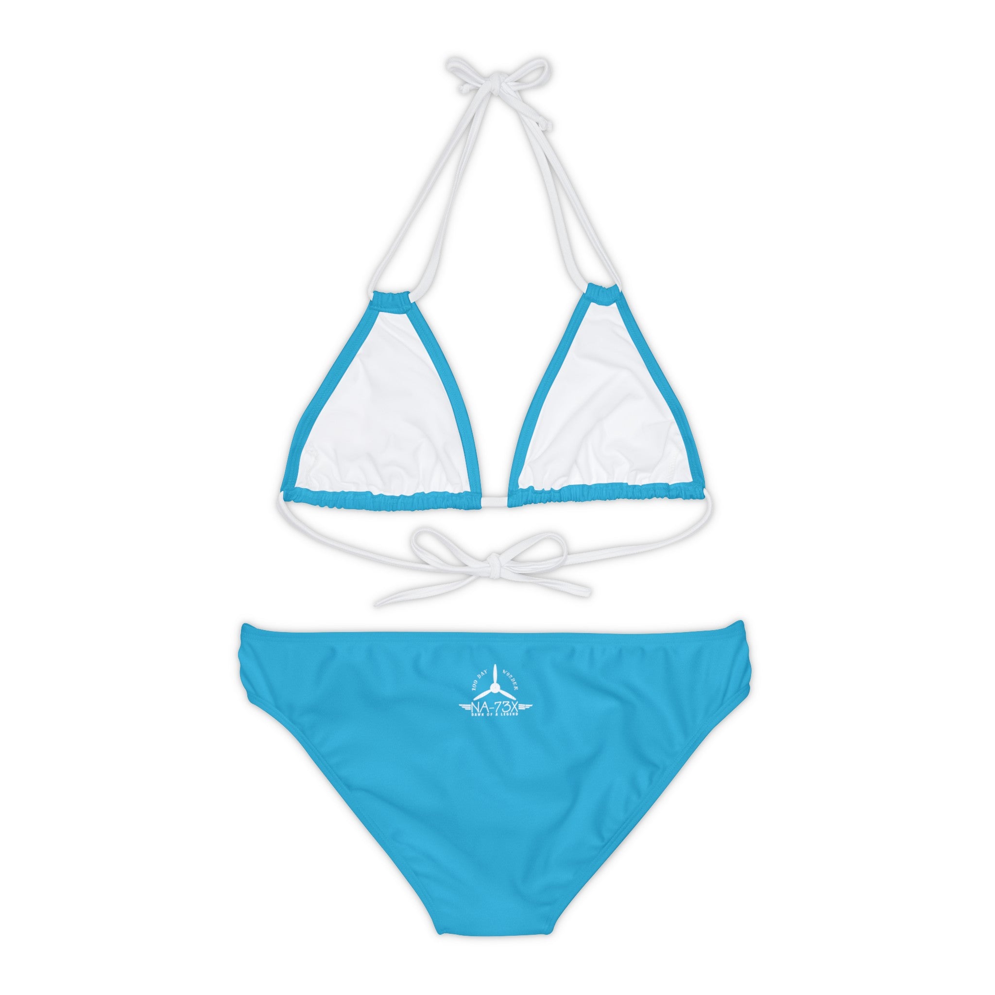 WOMEN'S 100 DAY WONDER STRAPPY BIKINI SET - S REAR WAIST, TURQUOISE/WHITE