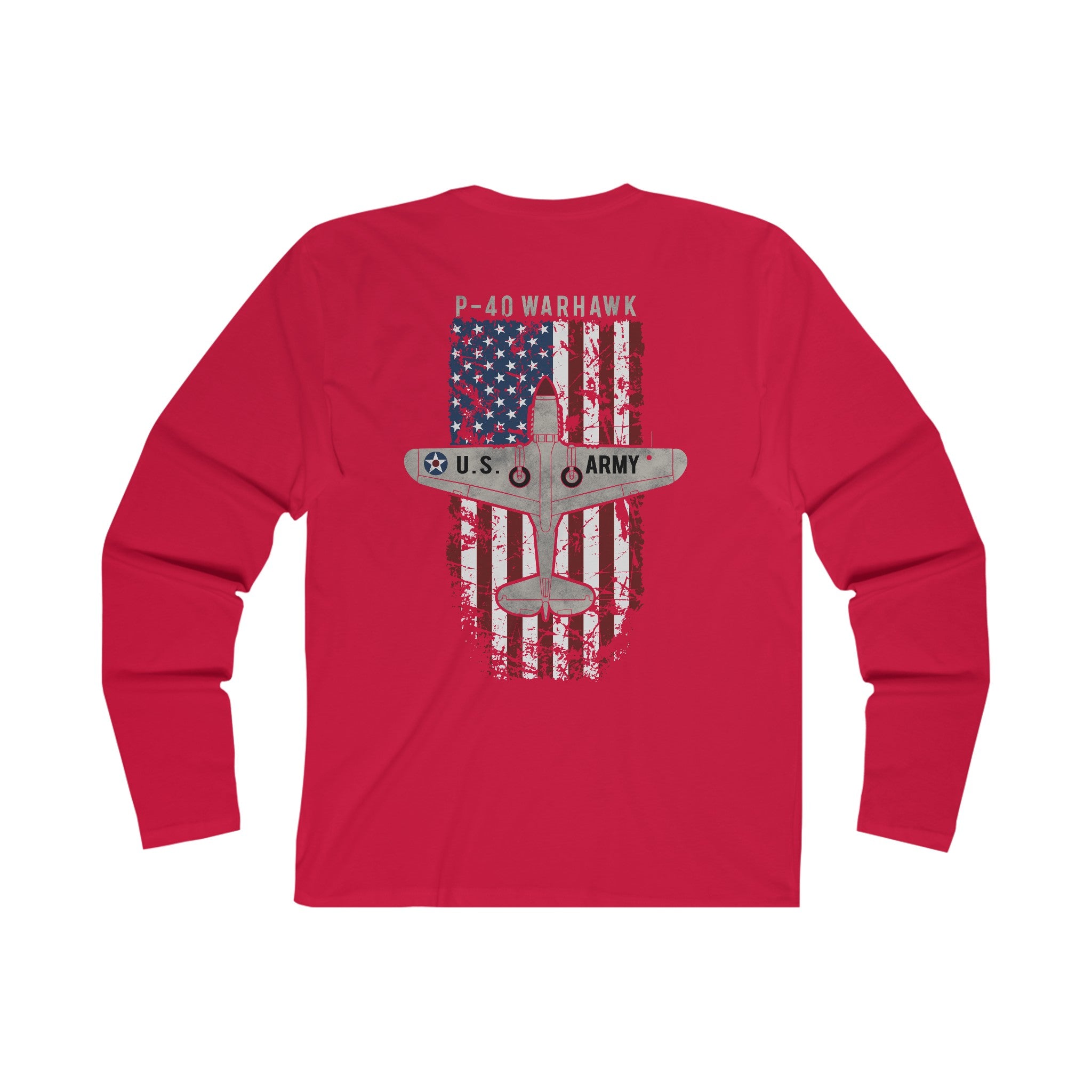 AMERICAN ICON P-40 MEN'S LONG SLEEVE CREW TEE - FRONT LEFT VERTICAL, LARGE BACK IMAGE