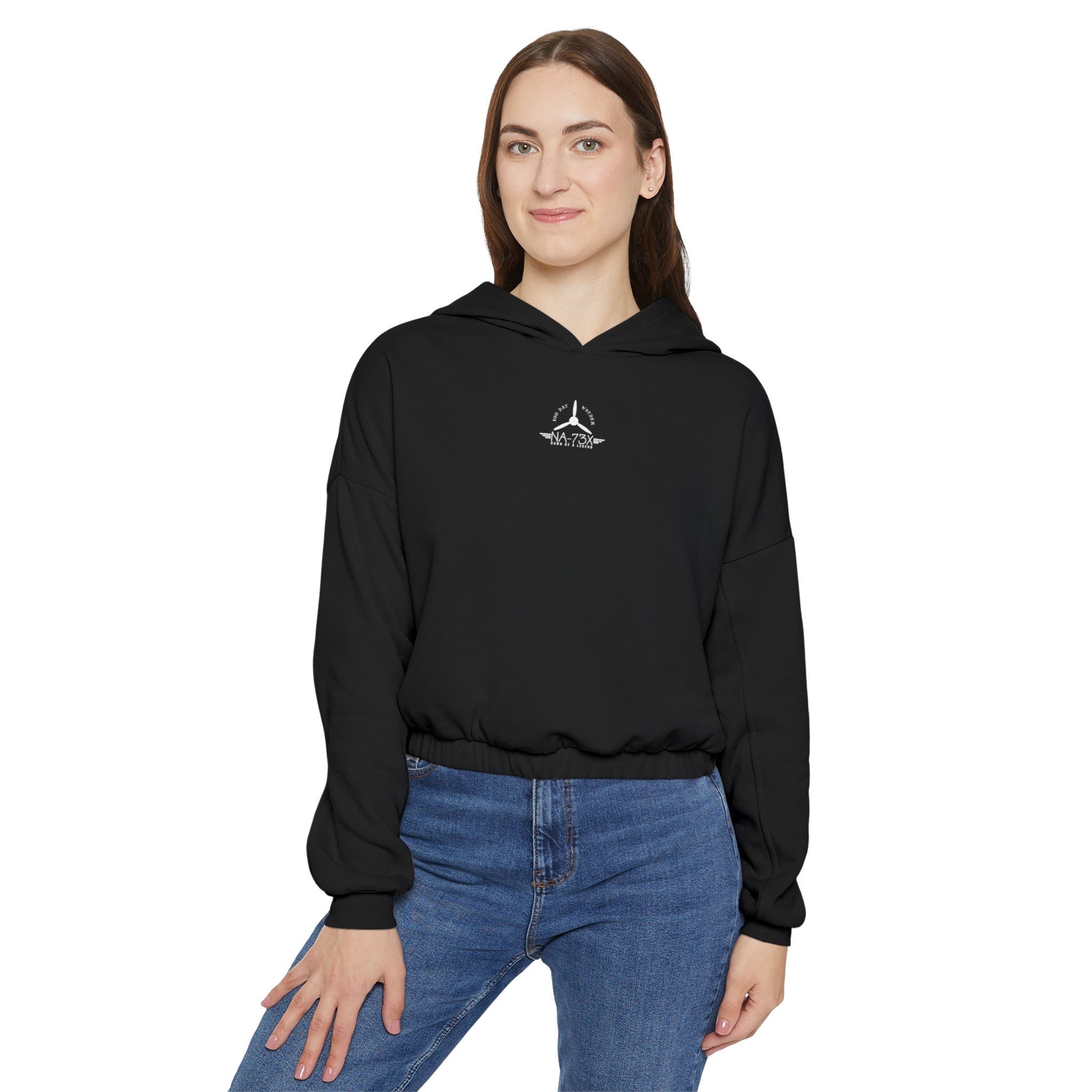 WOMEN'S 100 DAY WONDER CROPPED HOODIE - S CENTER CHEST, LARGE BACK LOGO