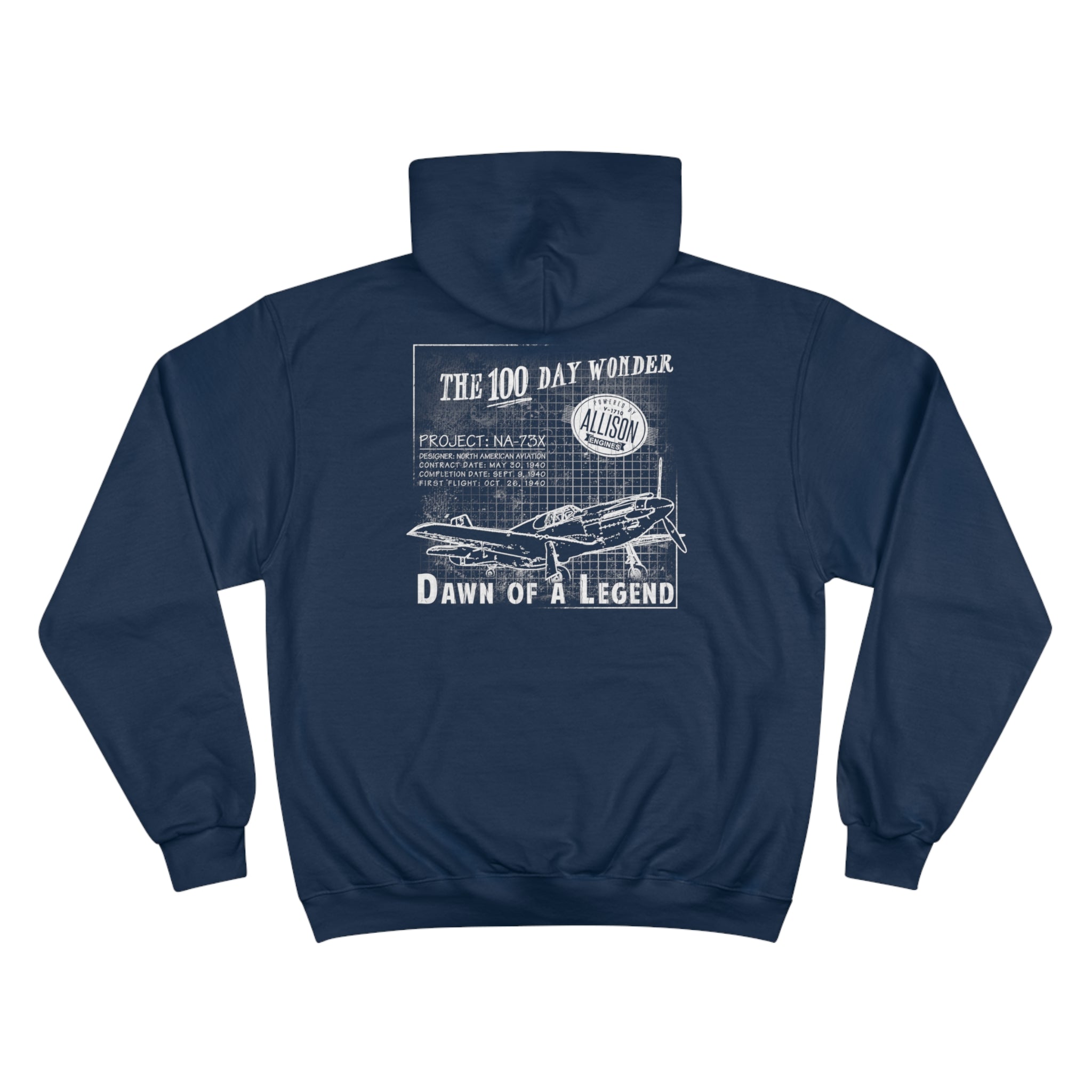 100 DAY WONDER CHAMPION HOODIE - S CENTER CHEST, LARGE BACK LOGO