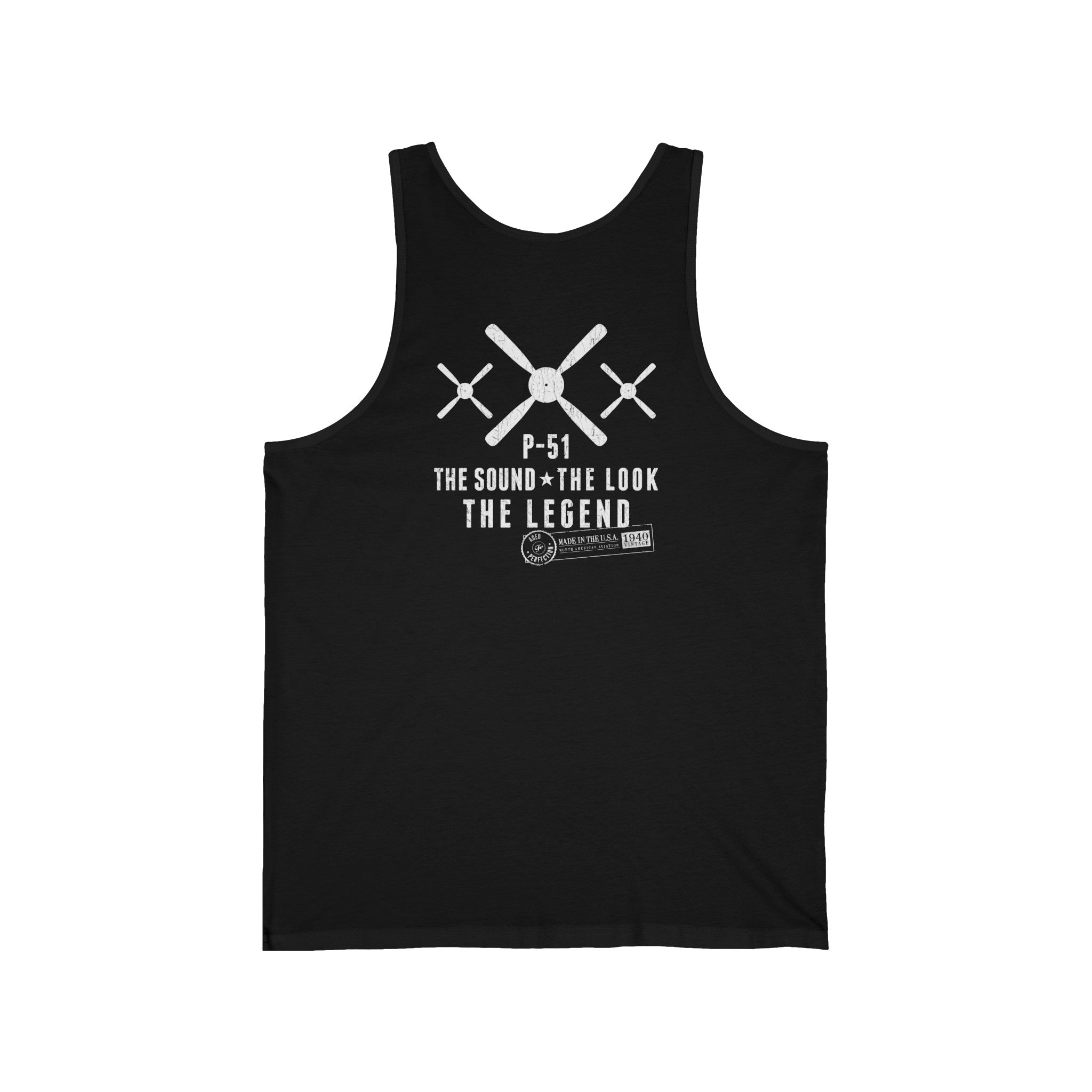 P-51 MUSTANG LEGEND MEN'S JERSEY TANK - S CENTER CHEST, LARGE BACK IMAGE
