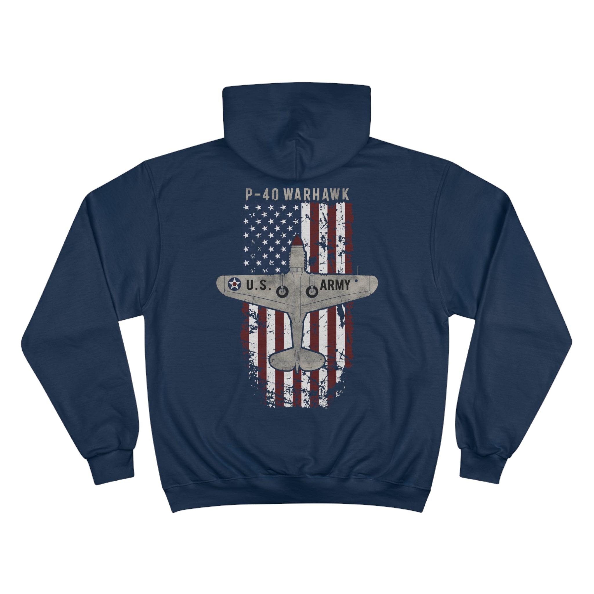 AMERICAN ICON P-40 CHAMPION HOODIE - VERTICAL CHEST, LARGE BACK LOGO