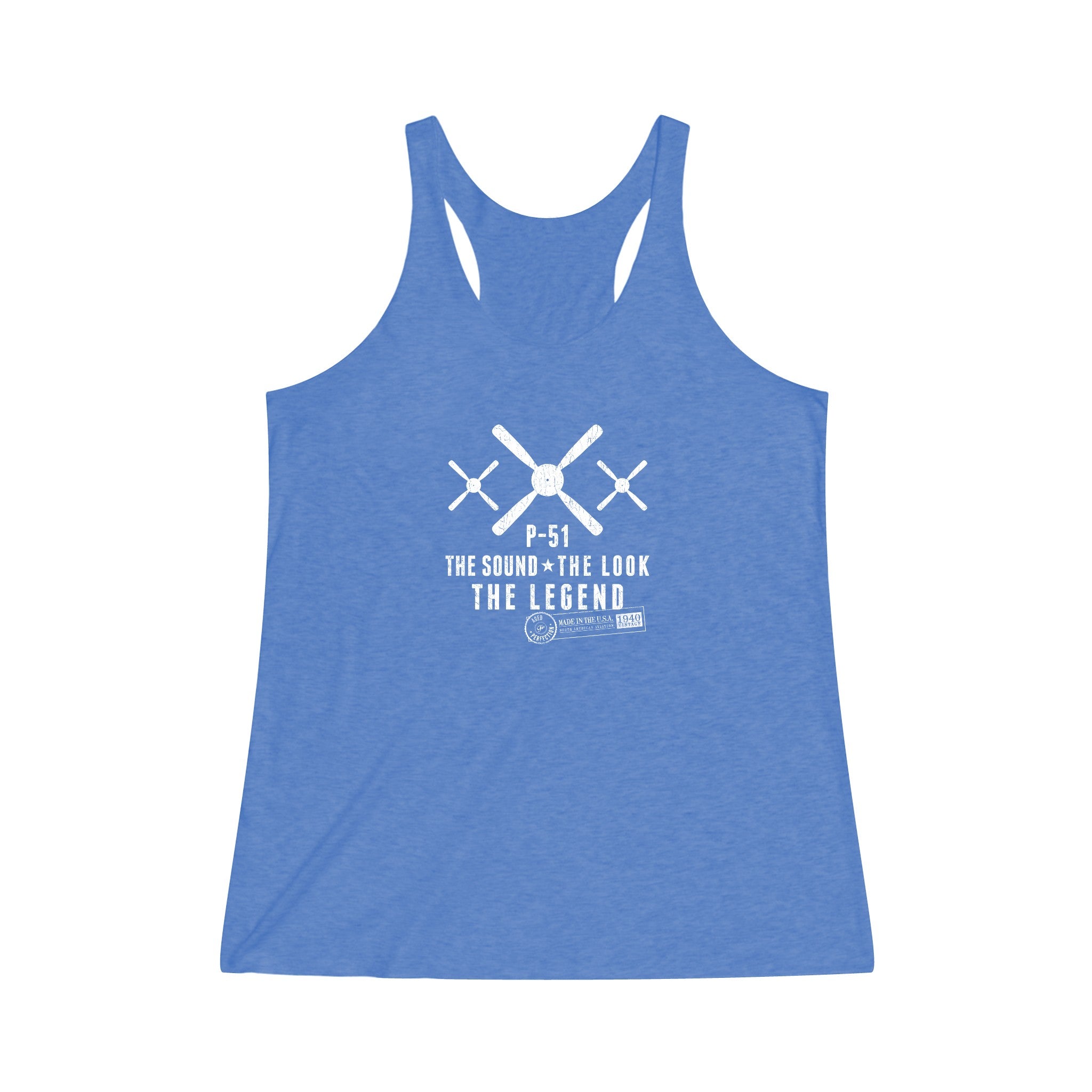 WOMEN'S MUSTANG LEGEND COTTON TRI-BLEND RACERBACK TANK - L FRONT CHEST IMAGE