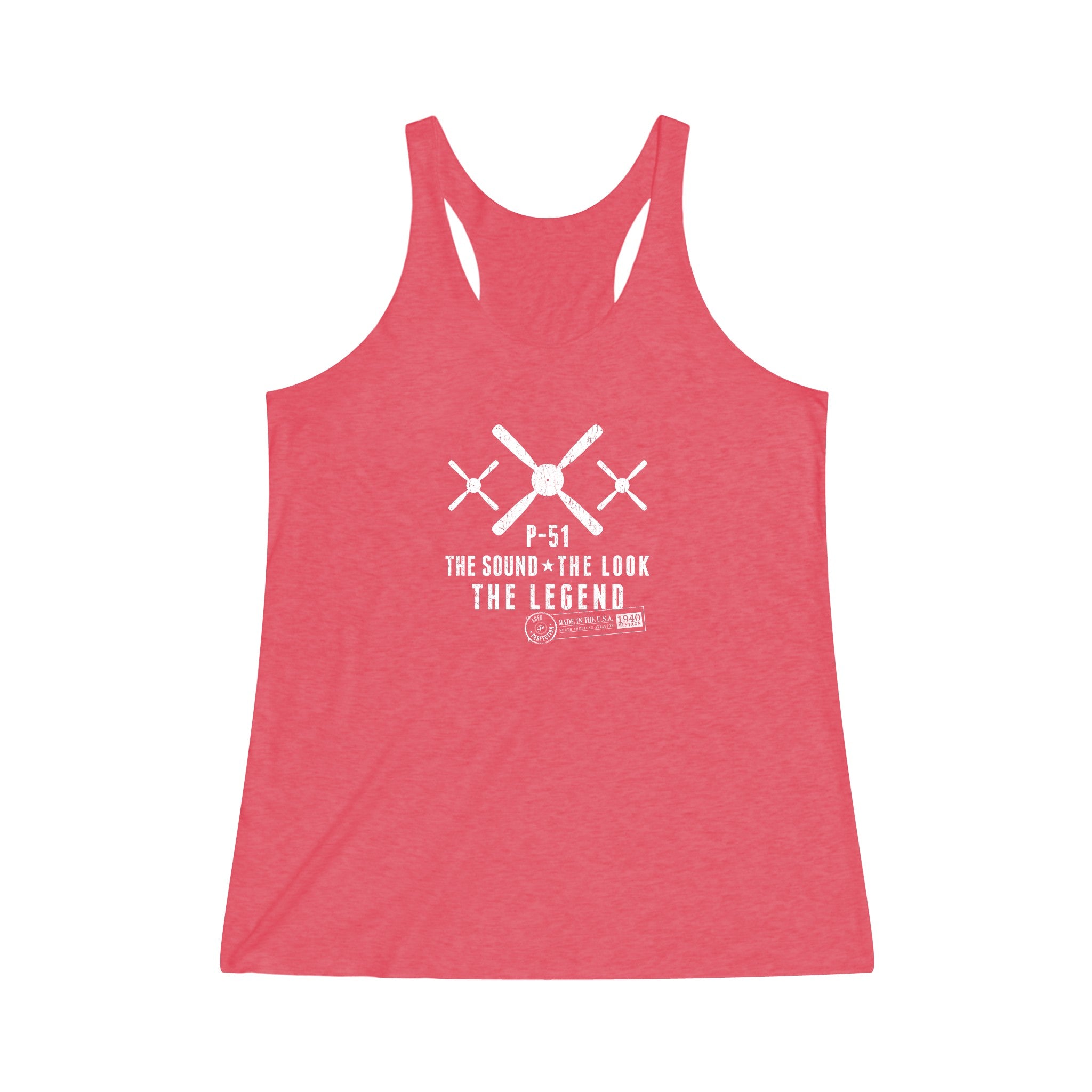 WOMEN'S MUSTANG LEGEND COTTON TRI-BLEND RACERBACK TANK - L FRONT CHEST IMAGE
