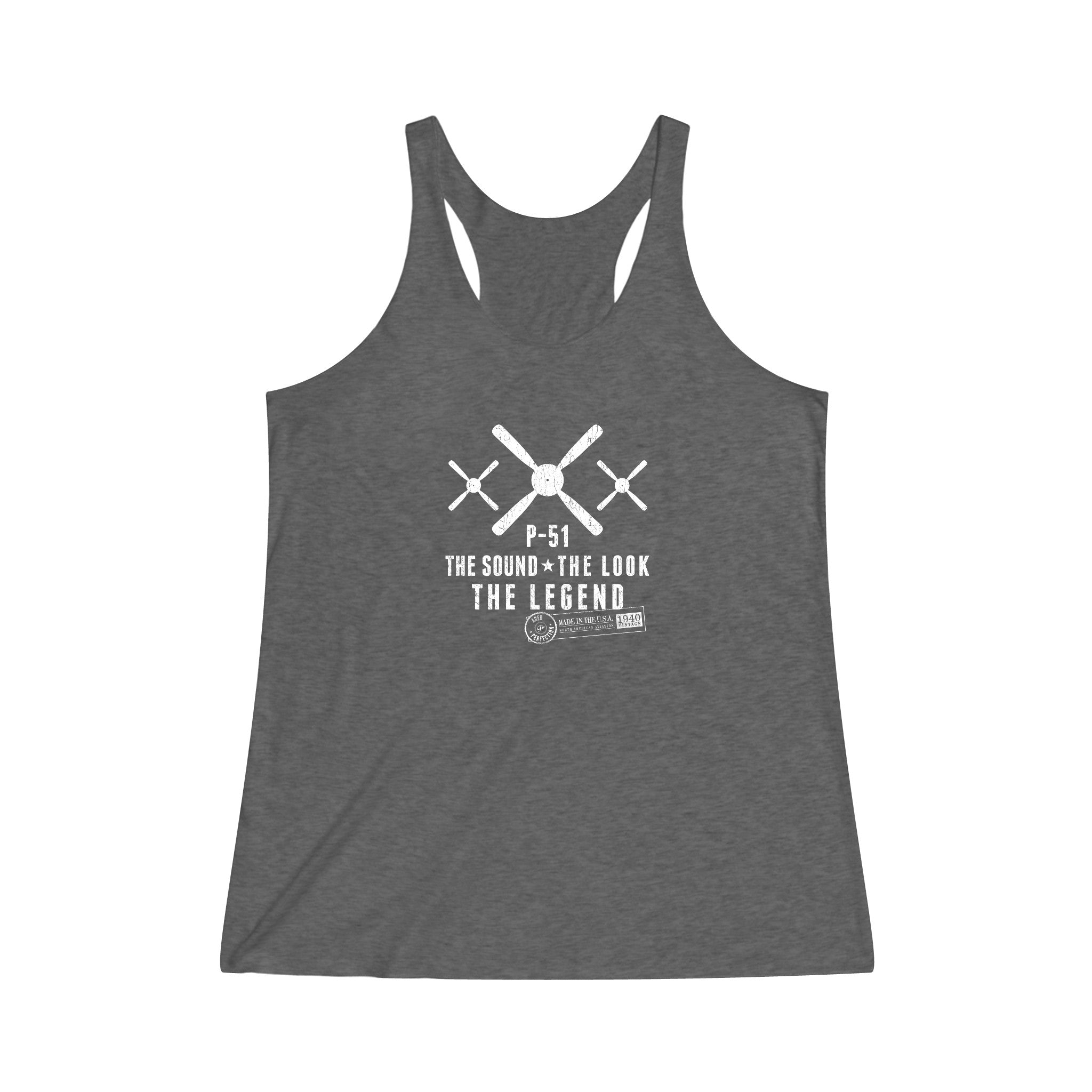 WOMEN'S MUSTANG LEGEND COTTON TRI-BLEND RACERBACK TANK - L FRONT CHEST IMAGE