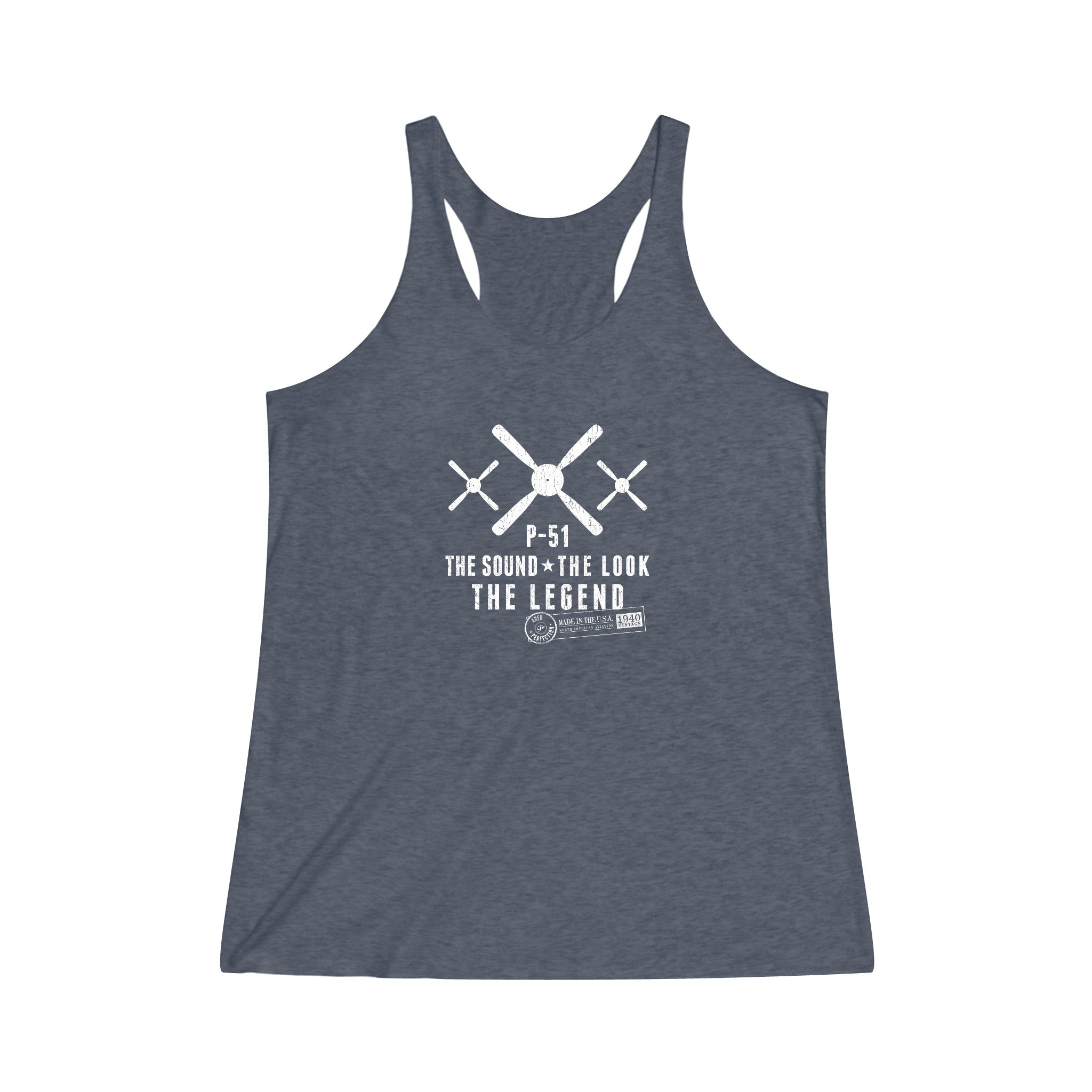 WOMEN'S MUSTANG LEGEND COTTON TRI-BLEND RACERBACK TANK - L FRONT CHEST IMAGE