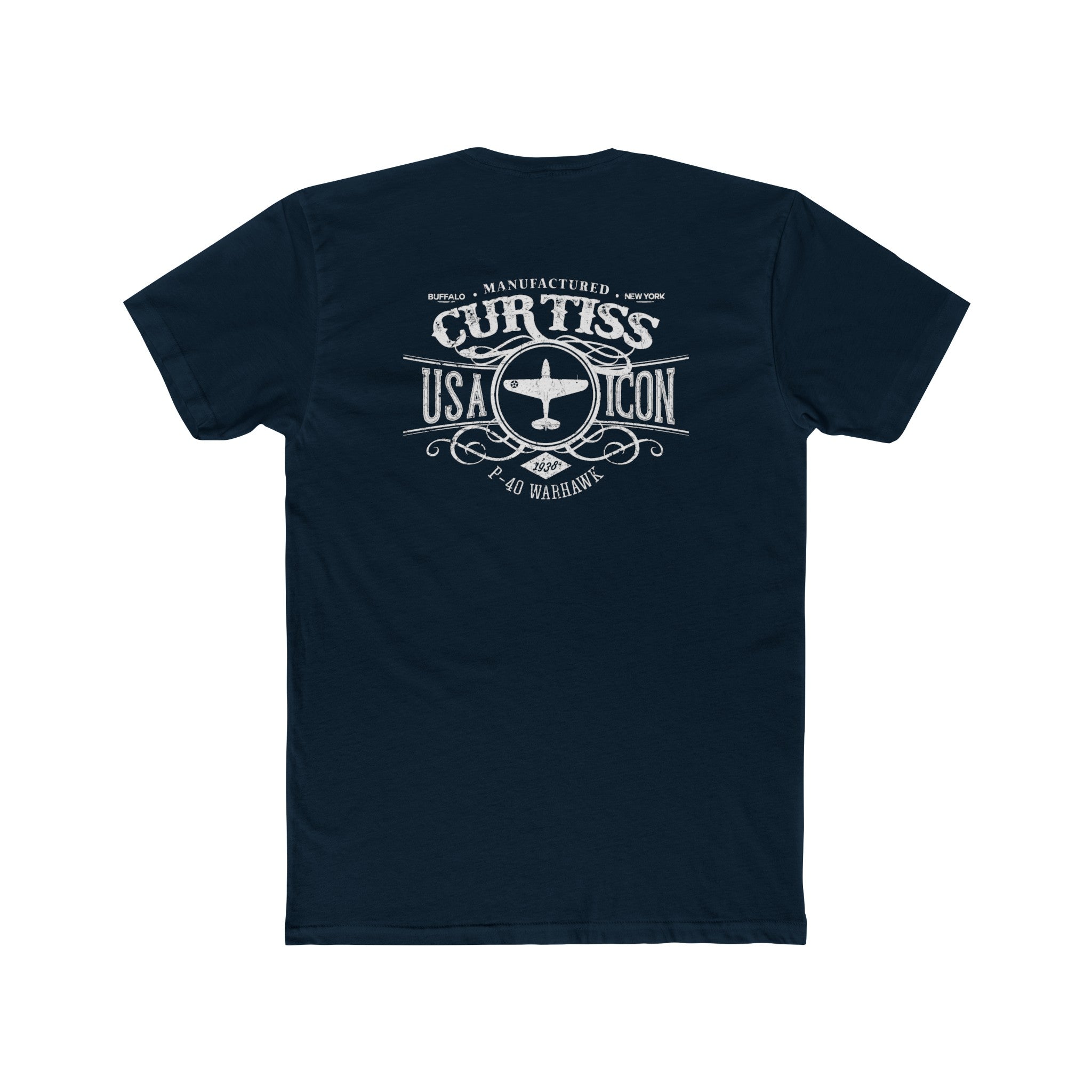 CURTISS USA ICON P-40 COTTON TEE - LEFT CHEST LOGO, LARGE BACK IMAGE