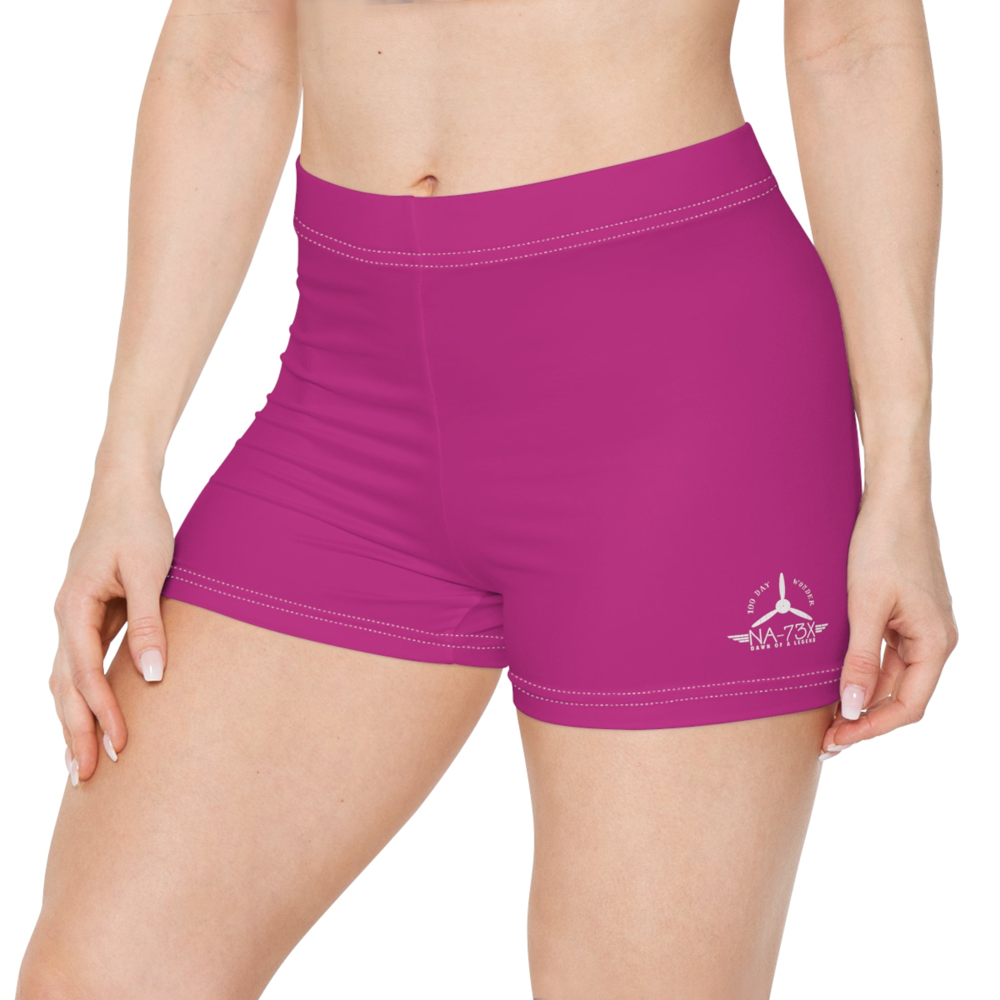 WOMEN'S 100 DAY WONDER FITNESS SHORTS - S BOTTOM LEFT LEG , PINK COLOR