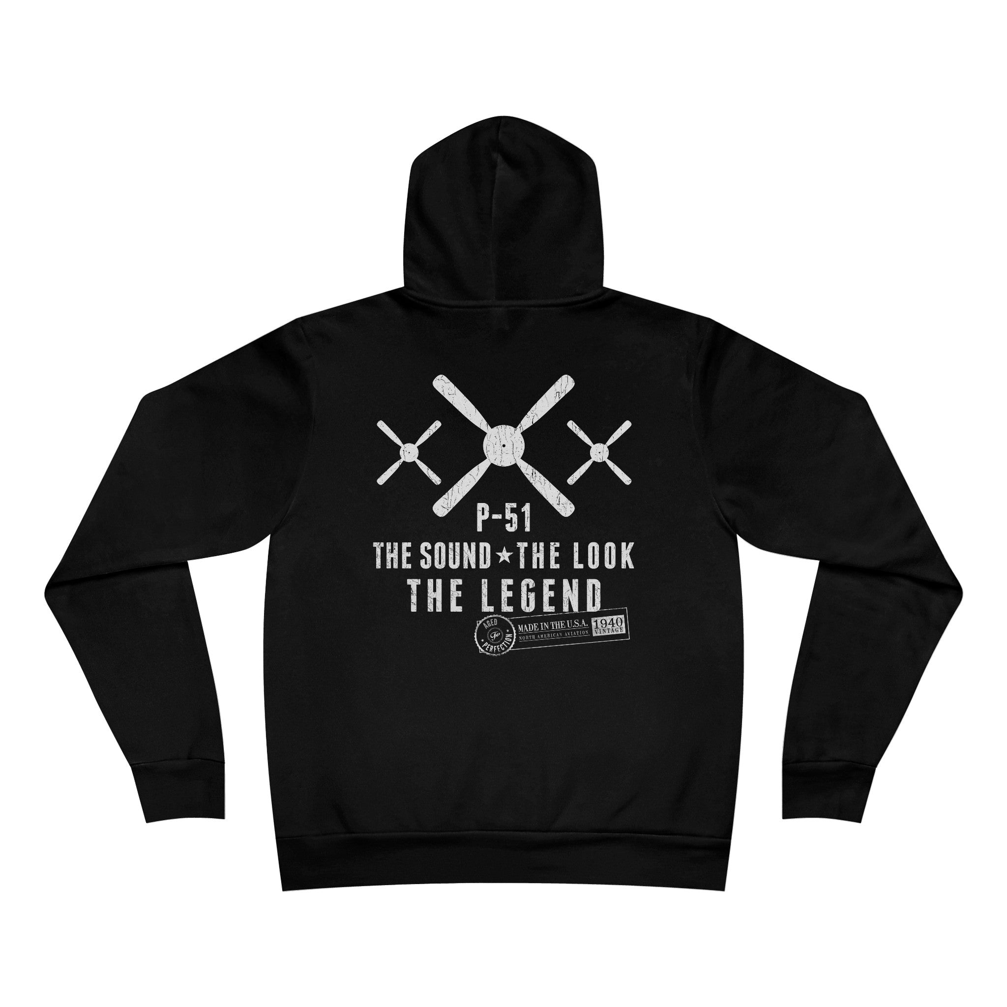MUSTANG LEGEND SPONGE FLEECE PULLOVER HOODIE - S CENTER CHEST, LARGE BACK LOGO