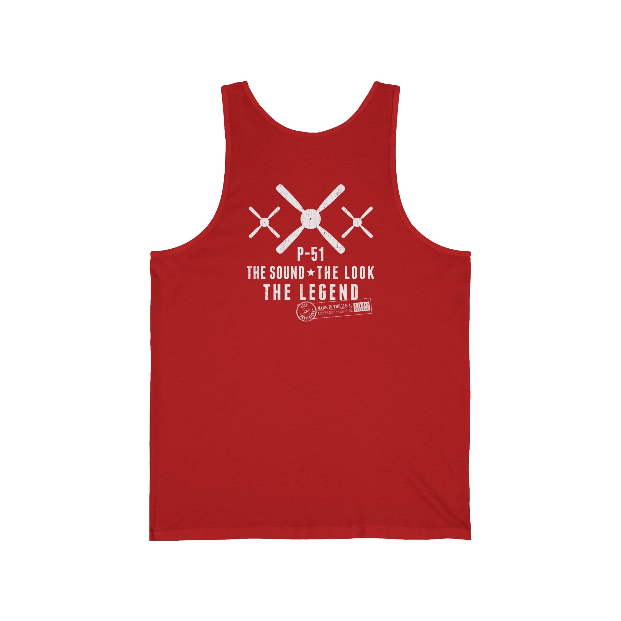 P-51 MUSTANG LEGEND MEN'S JERSEY TANK - S CENTER CHEST, LARGE BACK IMAGE