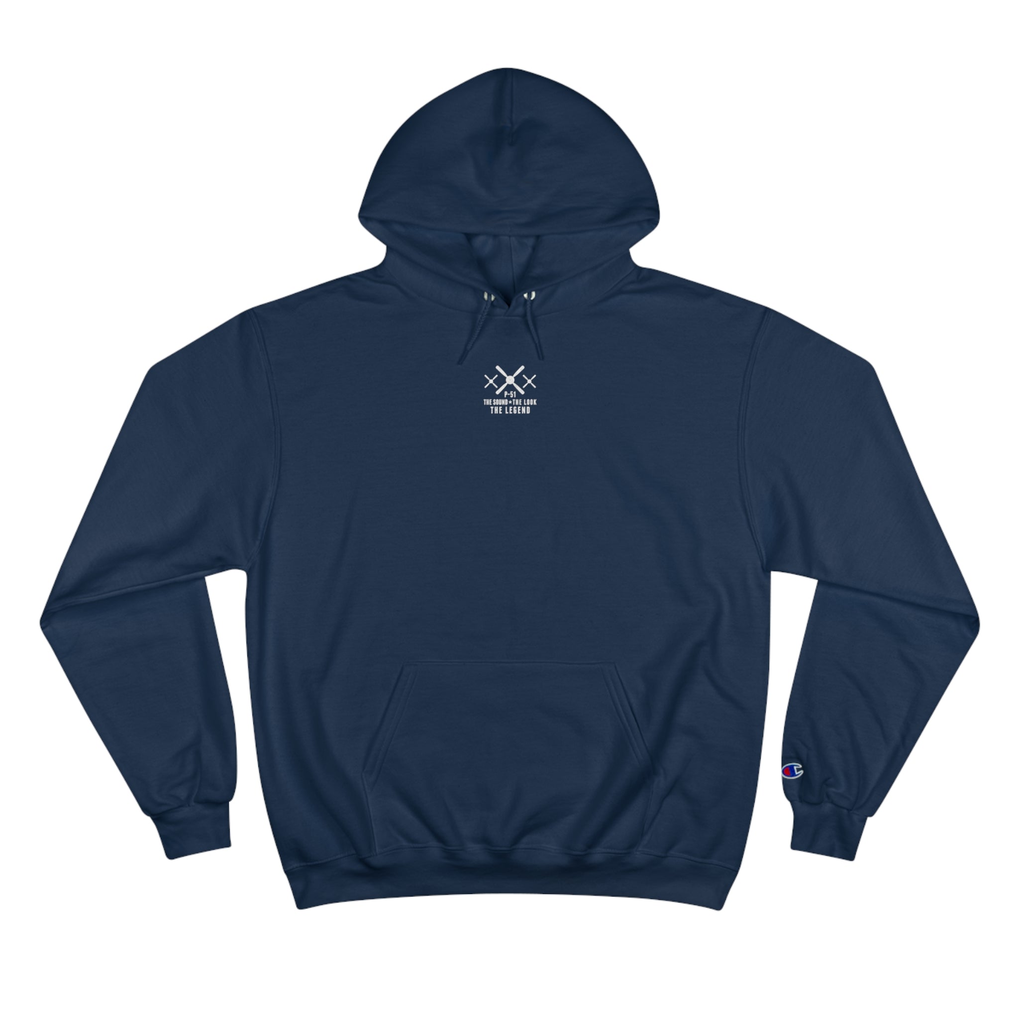 MUSTANG LEGEND CHAMPION HOODIE - S CENTER CHEST, LARGE BACK LOGO