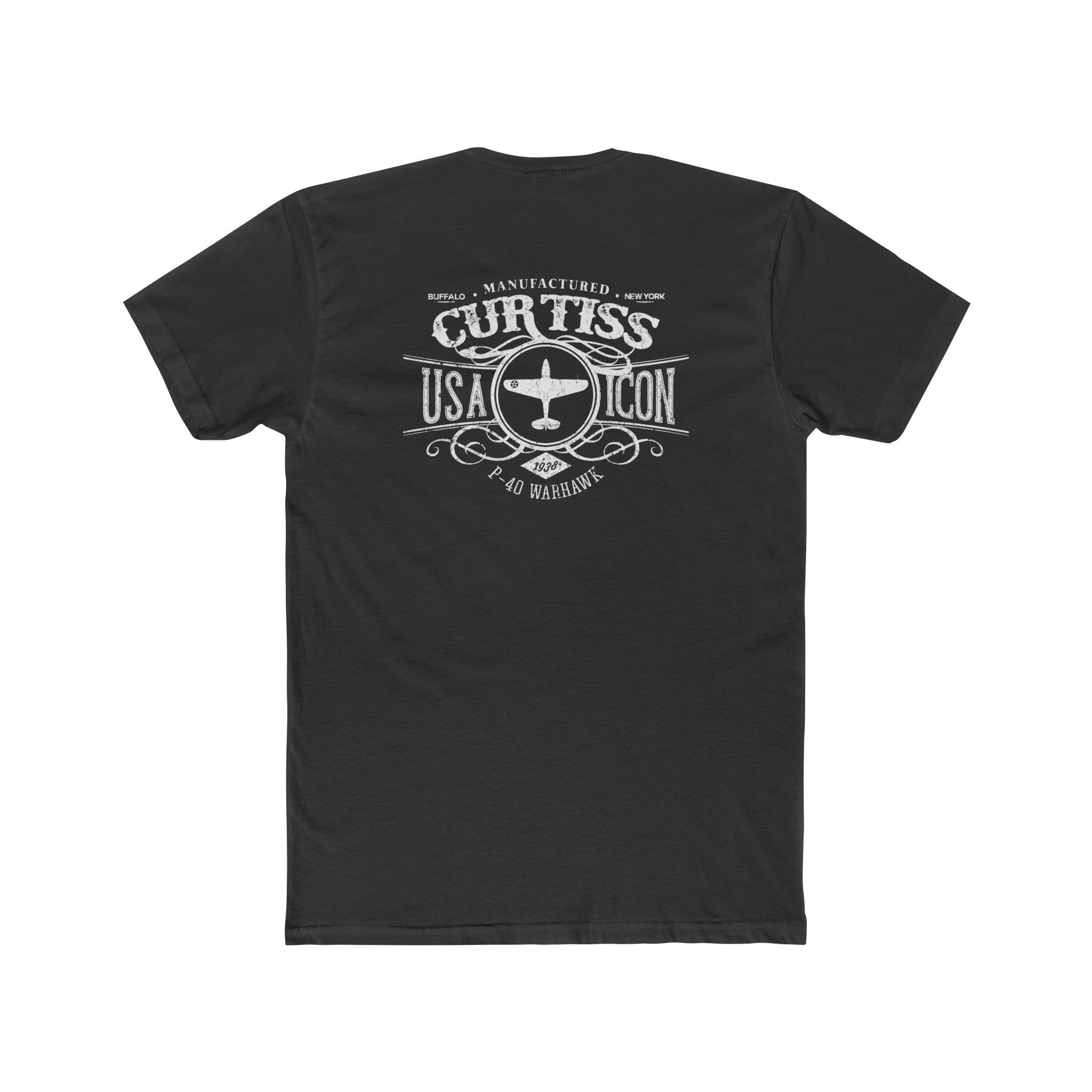 CURTISS USA ICON P-40 COTTON TEE - LEFT CHEST LOGO, LARGE BACK IMAGE