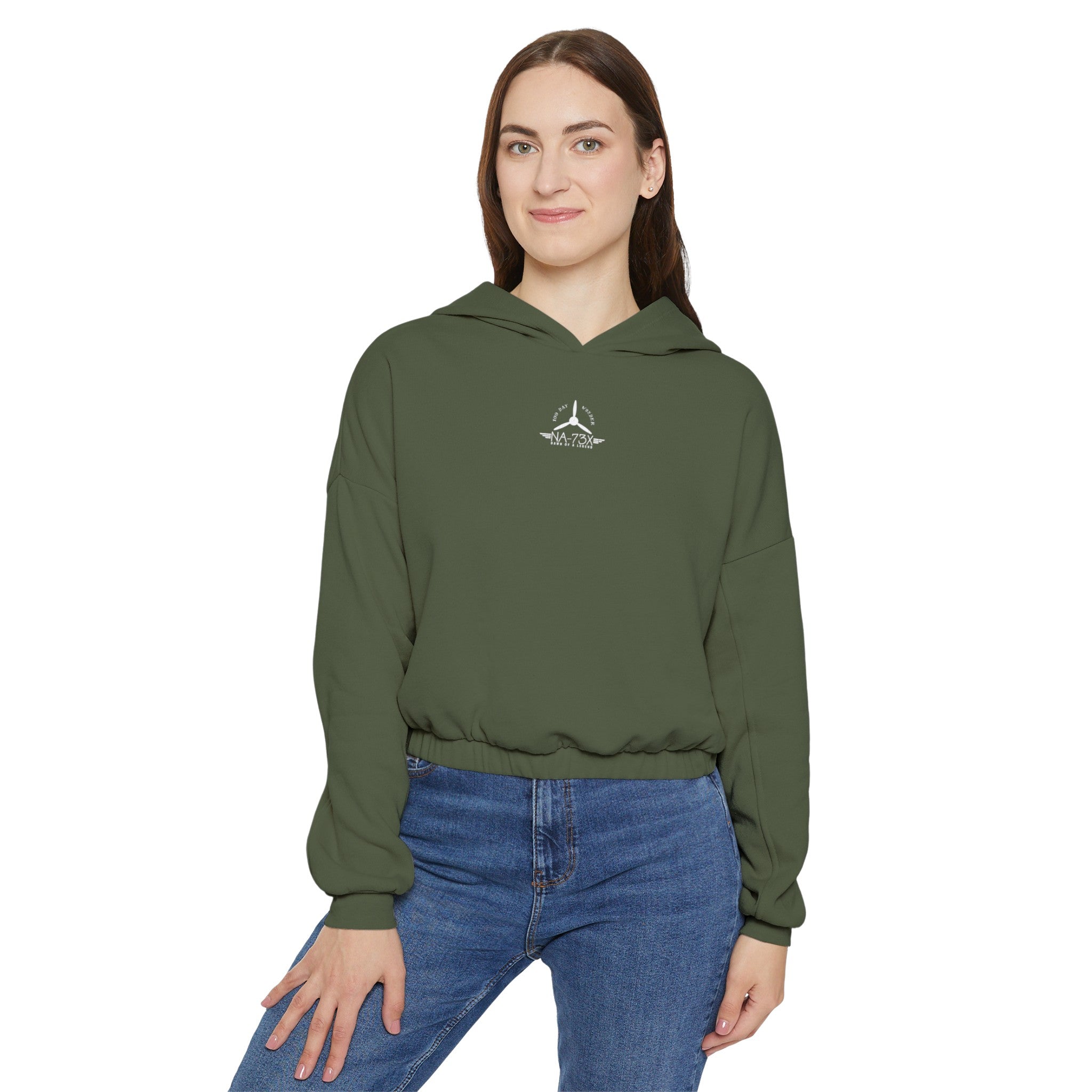 WOMEN'S 100 DAY WONDER CROPPED HOODIE - S CENTER CHEST, LARGE BACK LOGO