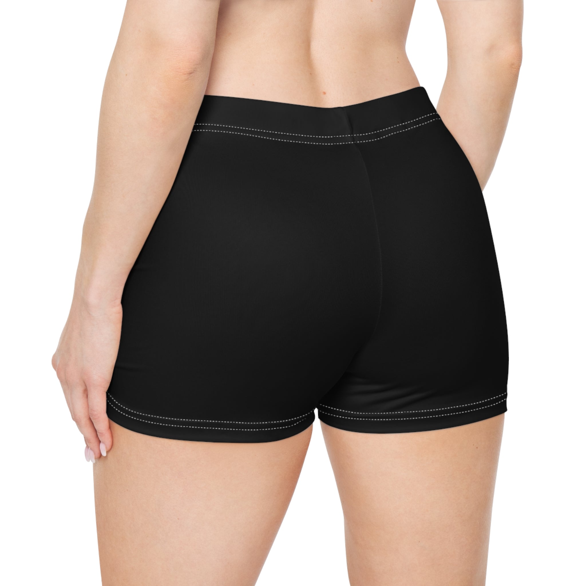 WOMEN'S MUSTANG LEGEND FITNESS SHORTS - S BOTTOM LEFT LEG , BLACK COLOR