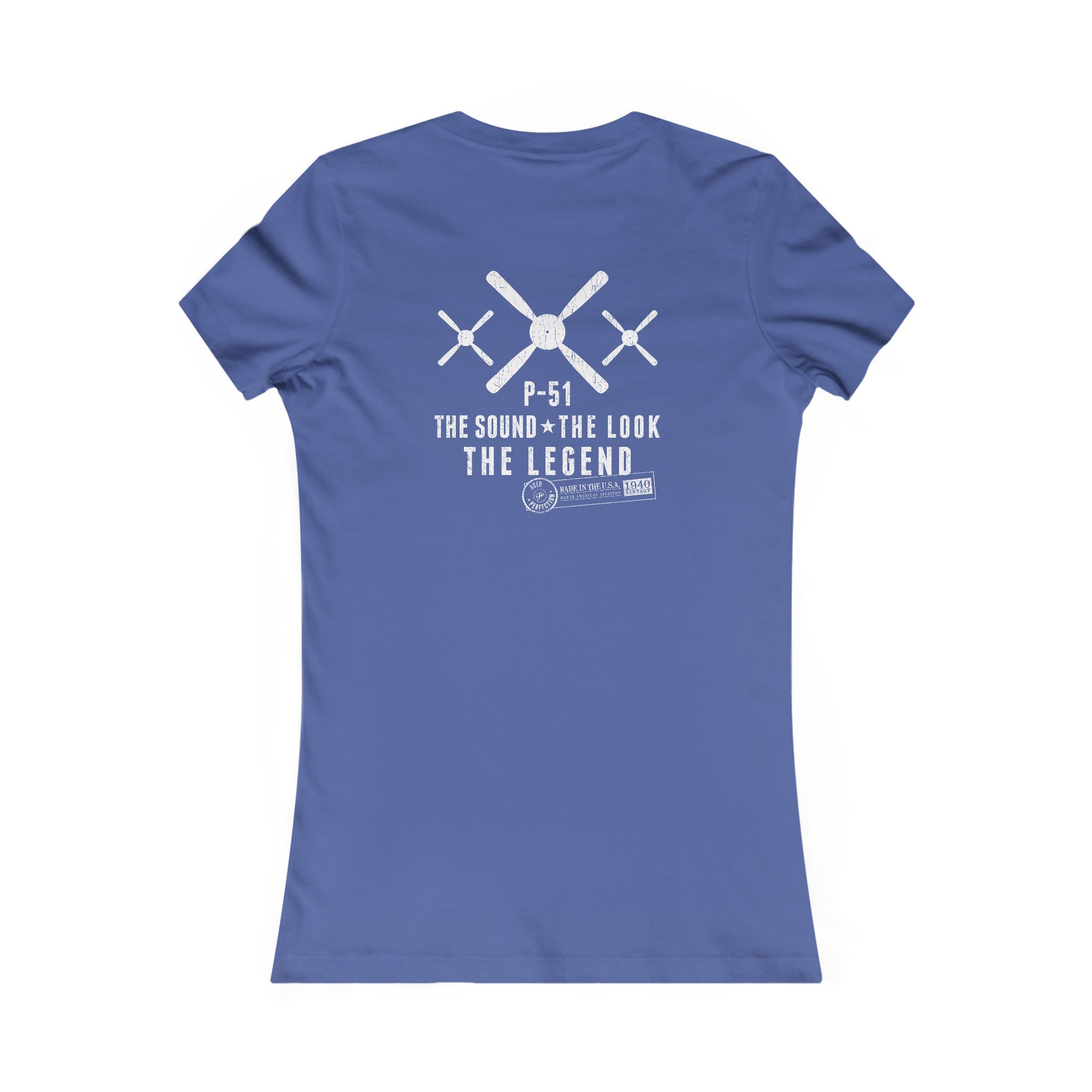 WOMEN'S P-51 LEGEND COTTON TEE - S LEFT CHEST, LARGE BACK IMAGE