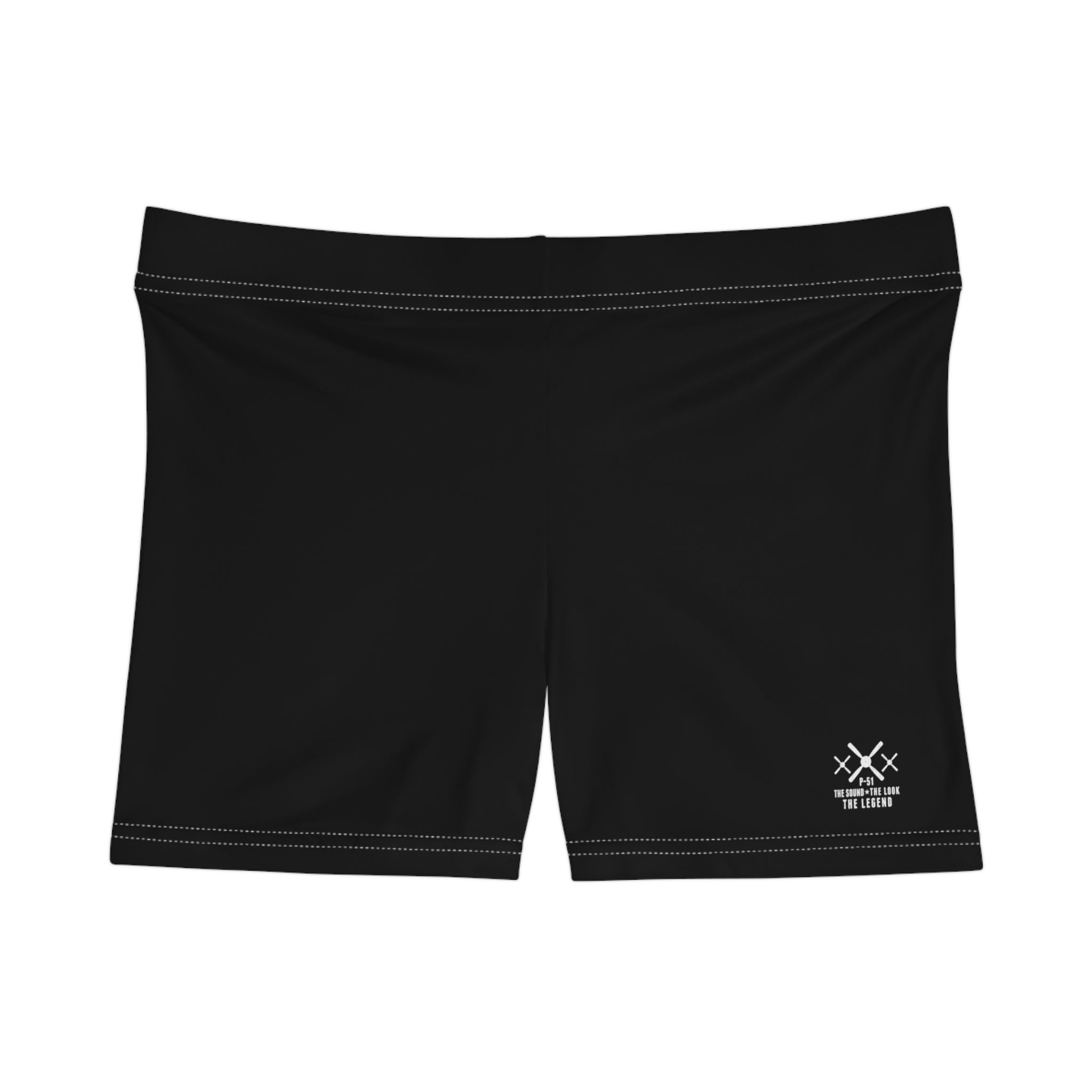 WOMEN'S MUSTANG LEGEND FITNESS SHORTS - S BOTTOM LEFT LEG , BLACK COLOR