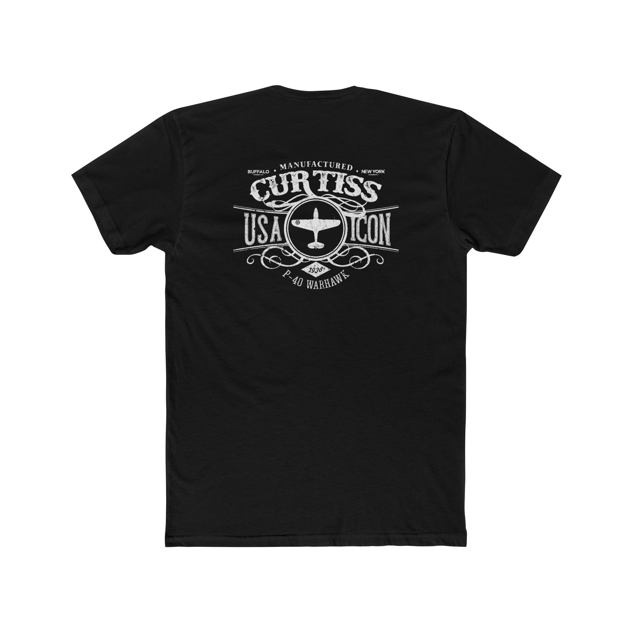 CURTISS USA ICON P-40 COTTON TEE - LEFT CHEST LOGO, LARGE BACK IMAGE