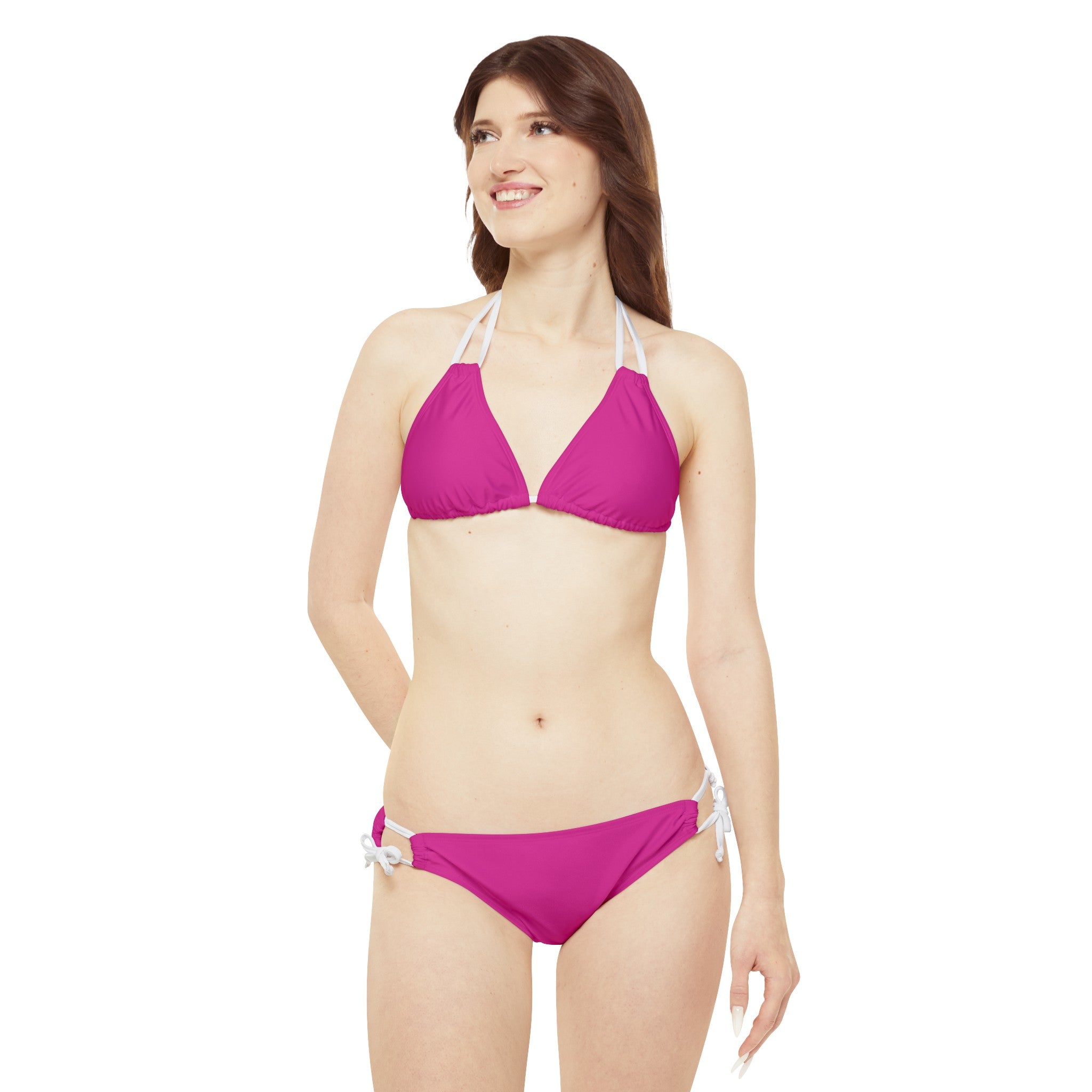 WOMEN'S 100 DAY WONDER STRAPPY BIKINI SET - S REAR WAIST, PINK/WHITE