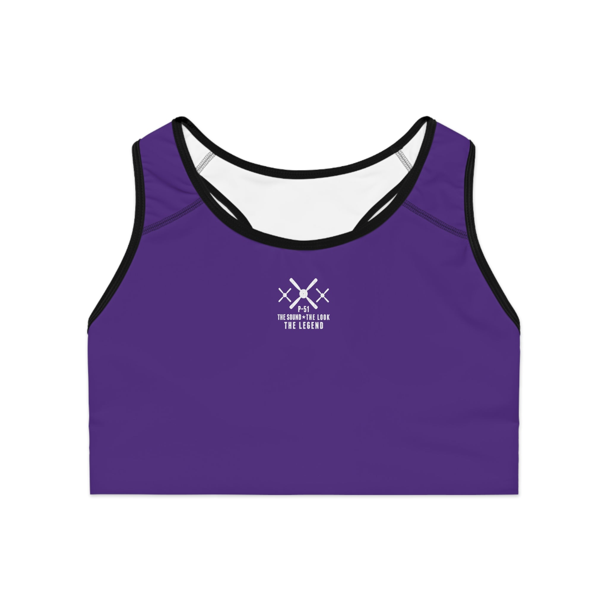 WOMEN'S MUSTANG LEGEND SPORTS BRA - S CENTER CHEST, PURPLE COLOR