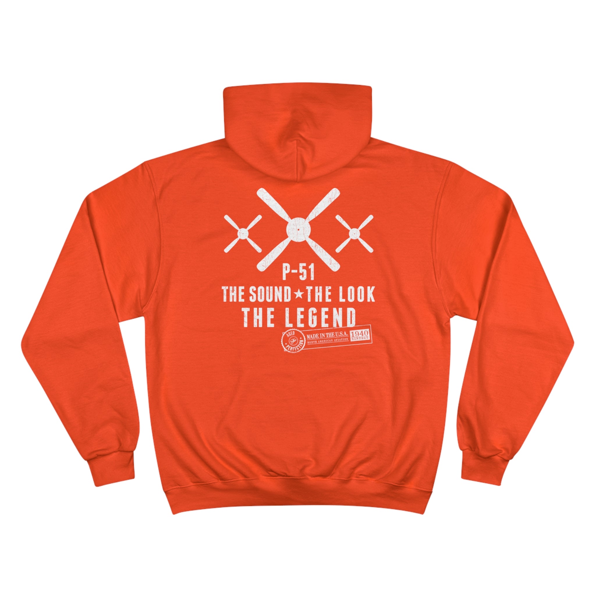 MUSTANG LEGEND CHAMPION HOODIE - S CENTER CHEST, LARGE BACK LOGO