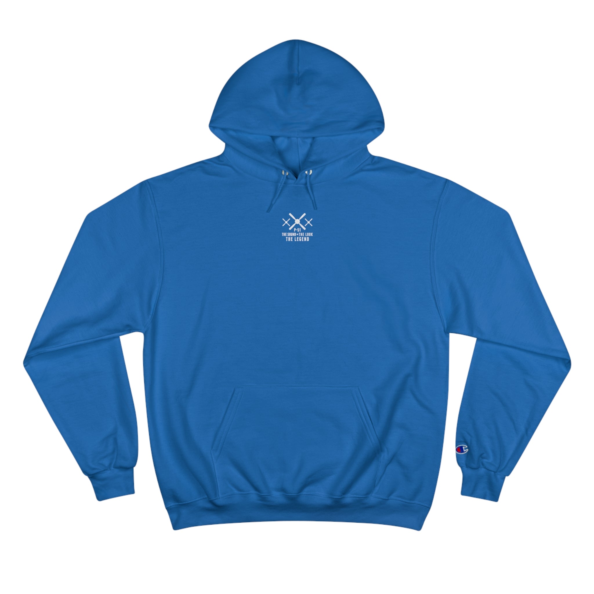 MUSTANG LEGEND CHAMPION HOODIE - S CENTER CHEST, LARGE BACK LOGO