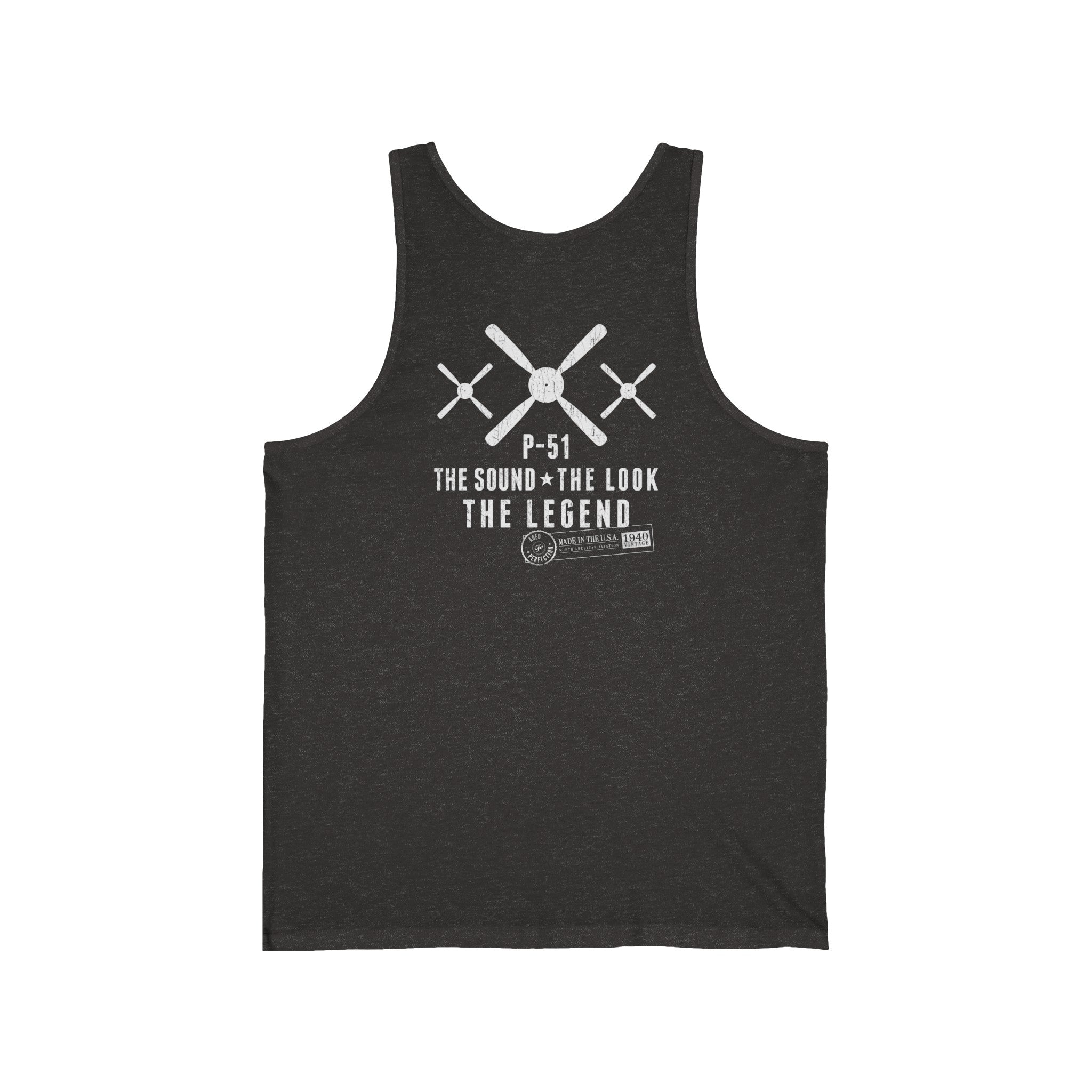 P-51 MUSTANG LEGEND MEN'S JERSEY TANK - S CENTER CHEST, LARGE BACK IMAGE