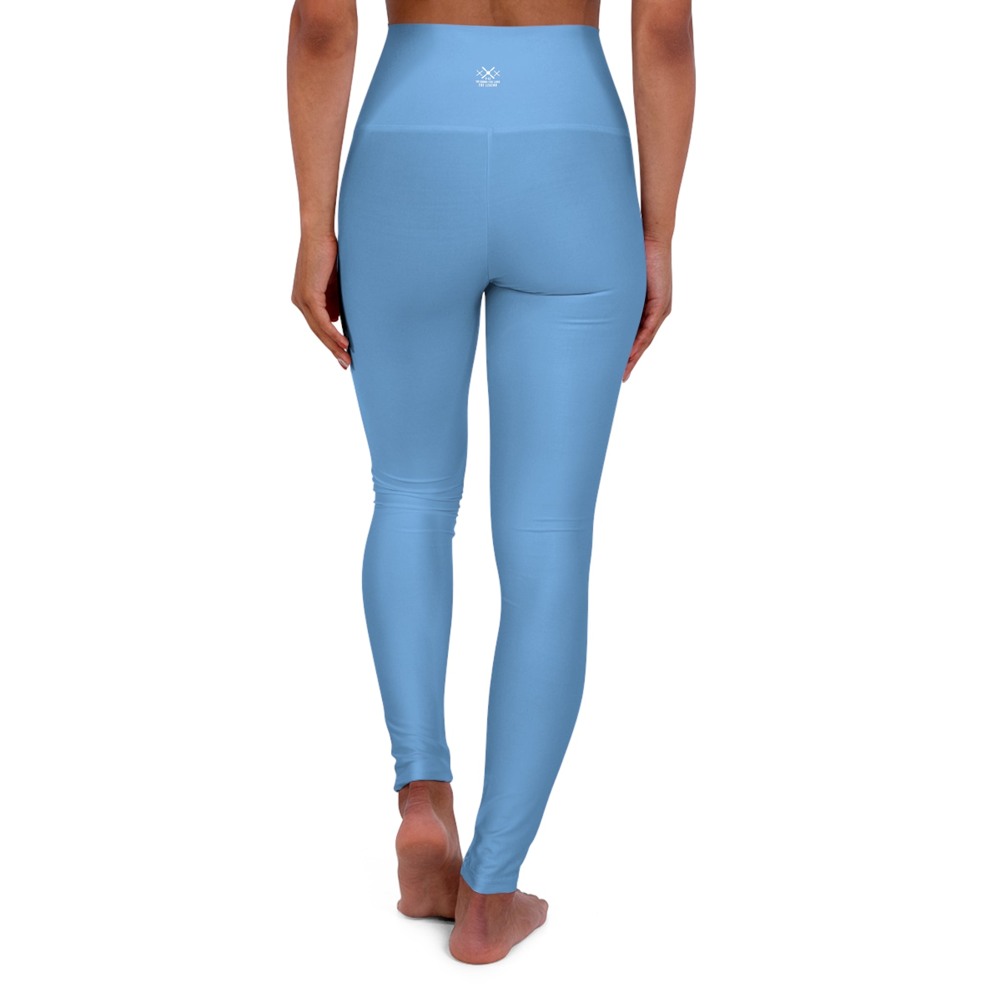 WOMEN'S MUSTANG LEGEND HIGH WAISTED YOGA LEGGINGS - S REAR WAIST , LIGHT BLUE COLOR