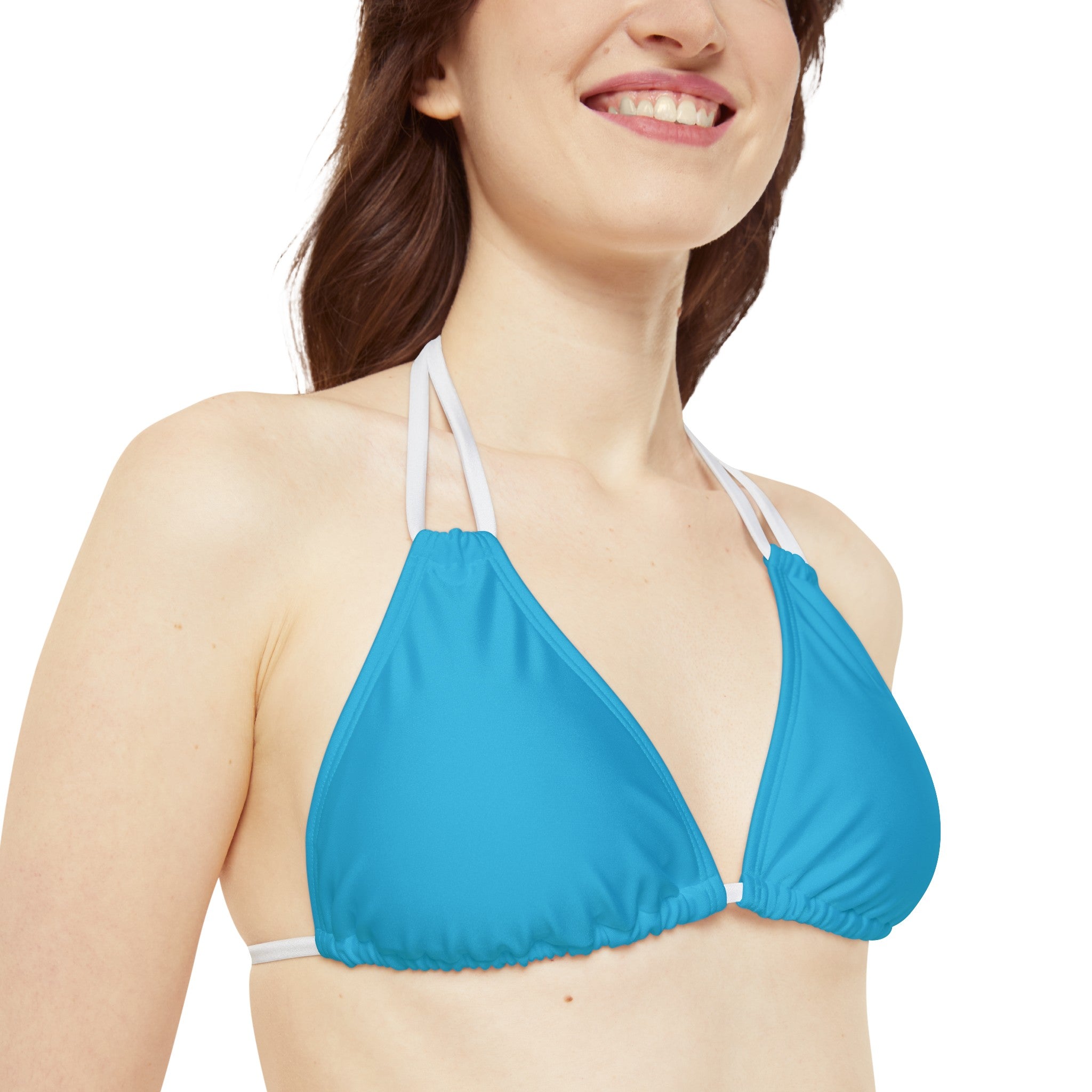 WOMEN'S 100 DAY WONDER STRAPPY BIKINI SET - S REAR WAIST, TURQUOISE/WHITE