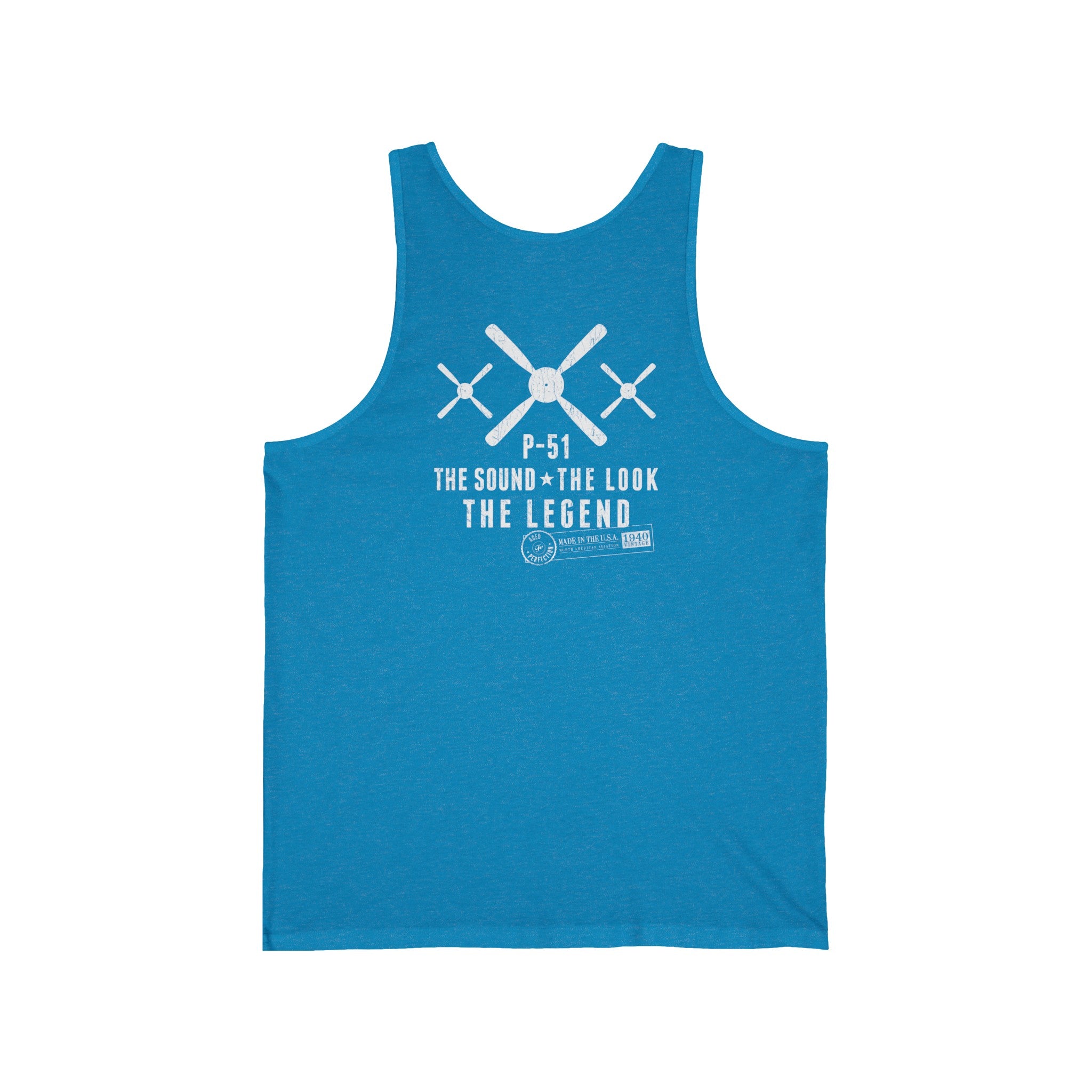 P-51 MUSTANG LEGEND MEN'S JERSEY TANK - S CENTER CHEST, LARGE BACK IMAGE