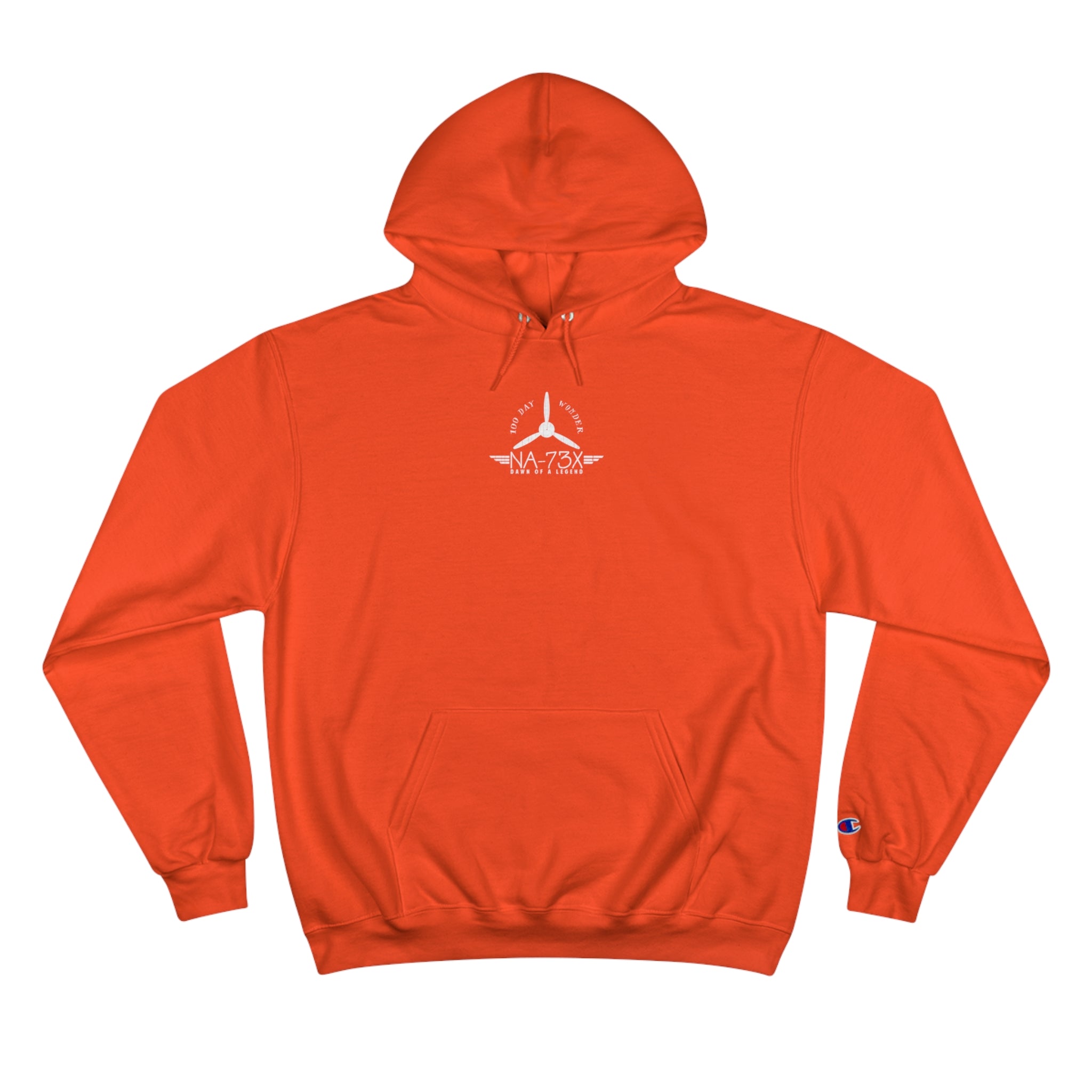 100 DAY WONDER CHAMPION HOODIE - S CENTER CHEST, LARGE BACK LOGO