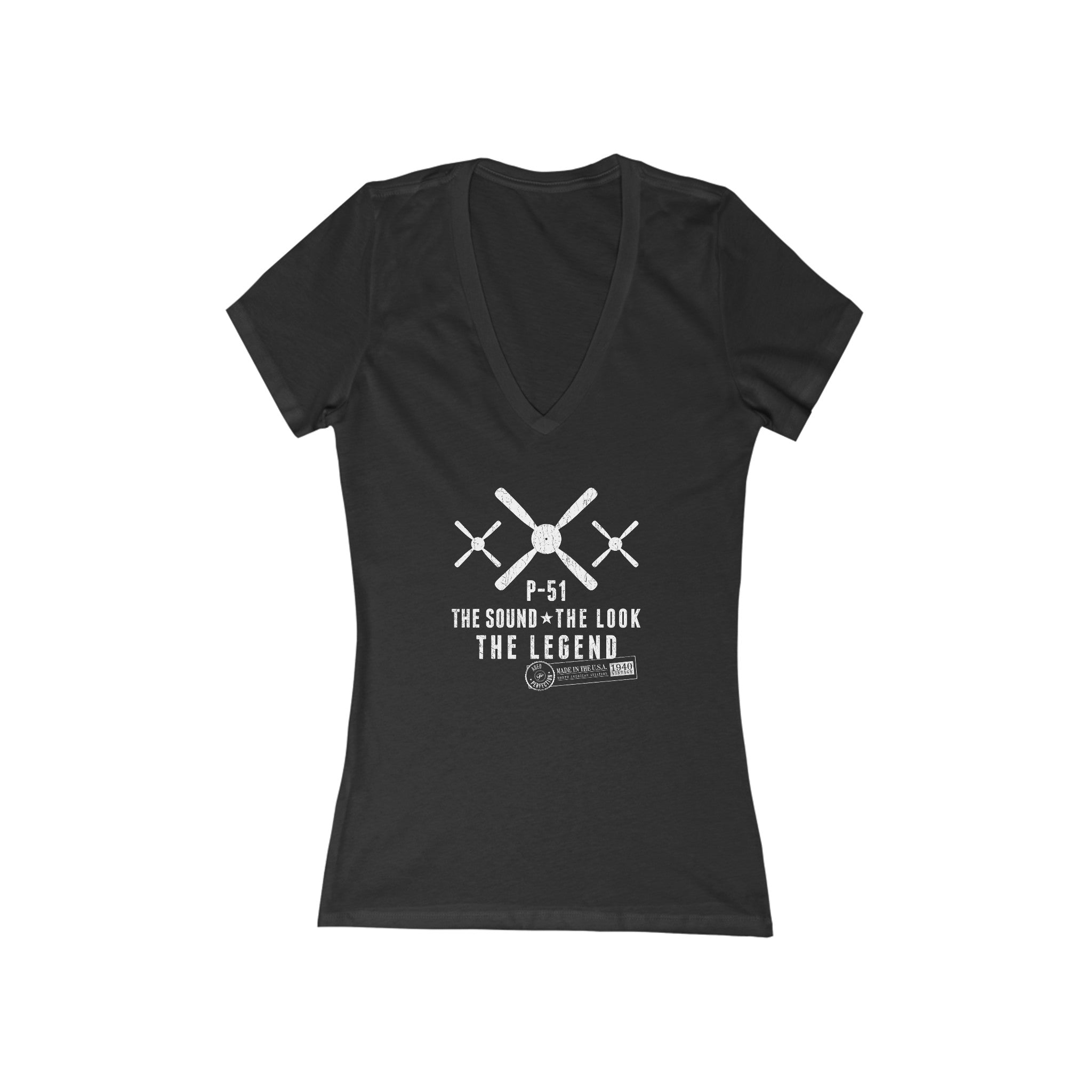 WOMEN'S P-51 LEGEND JERSEY SHORT SLEEVE DEEP V-NECK TEE - LARGE FRONT IMAGE