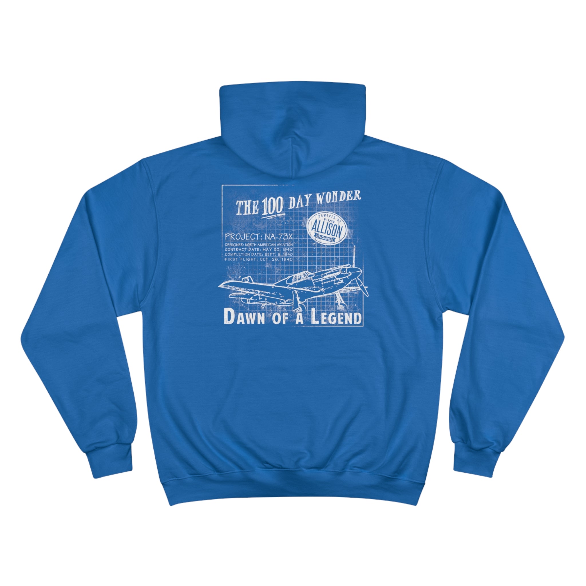 100 DAY WONDER CHAMPION HOODIE - S CENTER CHEST, LARGE BACK LOGO