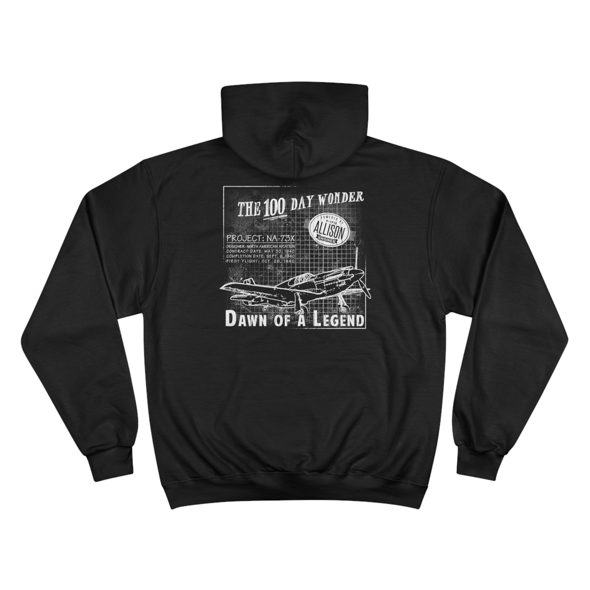 100 DAY WONDER CHAMPION HOODIE - S CENTER CHEST, LARGE BACK LOGO