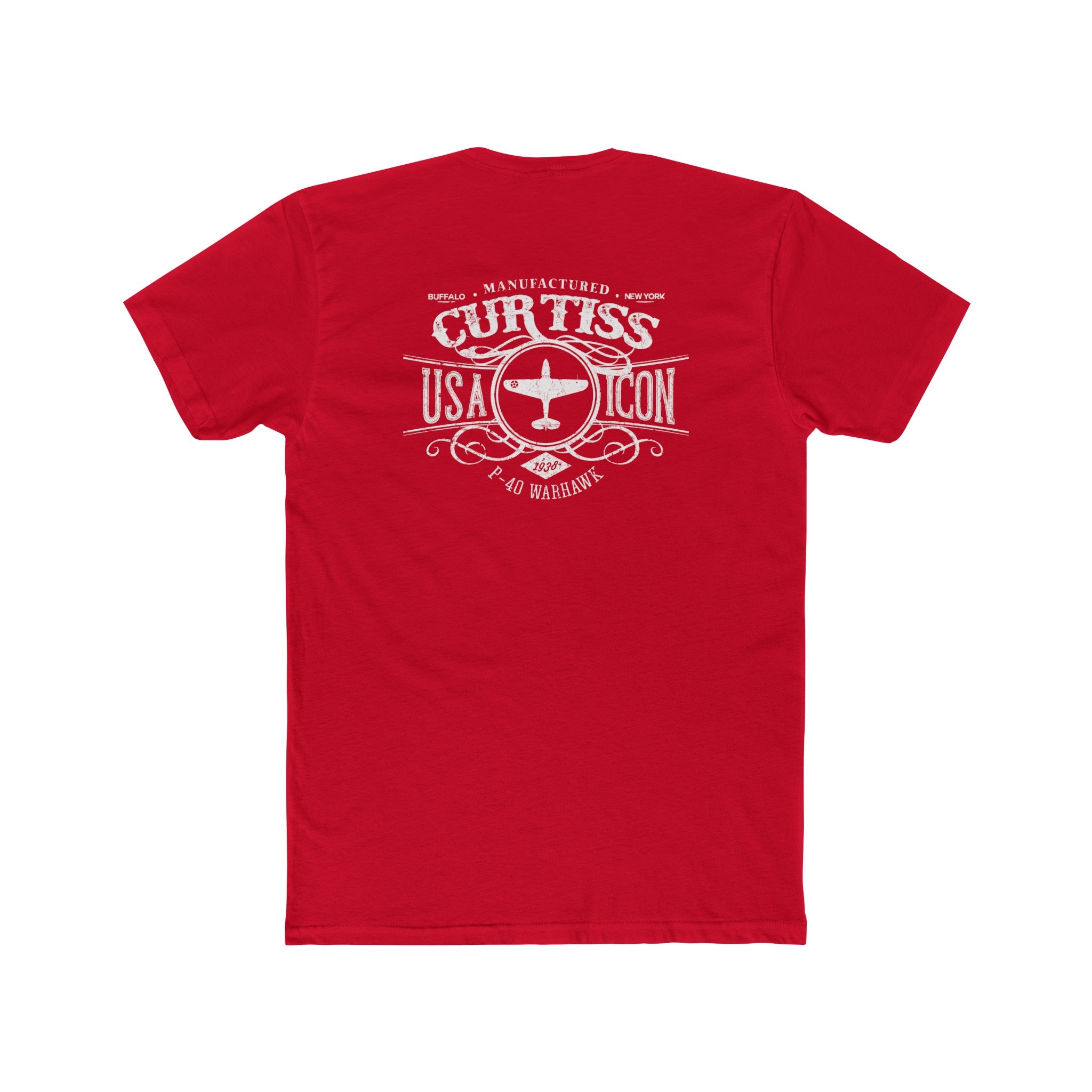 CURTISS USA ICON P-40 COTTON TEE - LEFT CHEST LOGO, LARGE BACK IMAGE