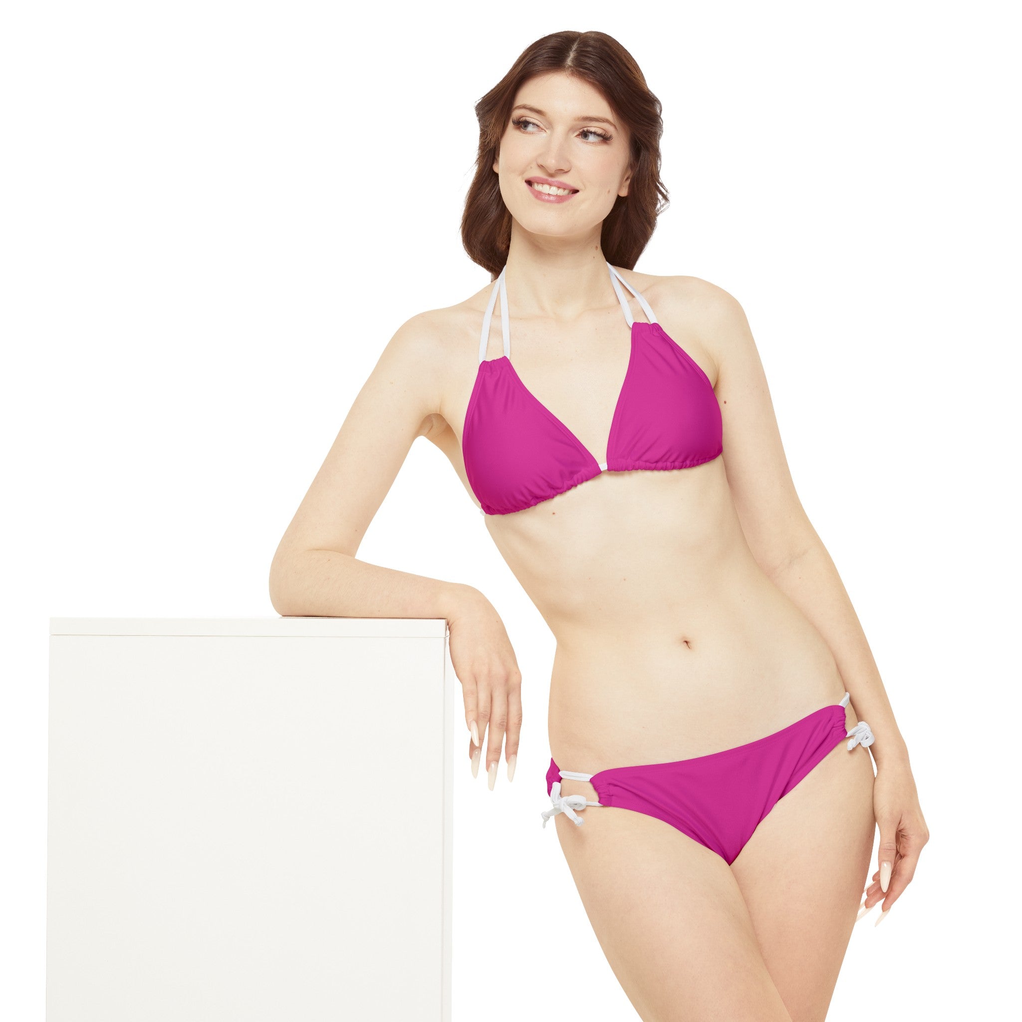 WOMEN'S 100 DAY WONDER STRAPPY BIKINI SET - S REAR WAIST, PINK/WHITE