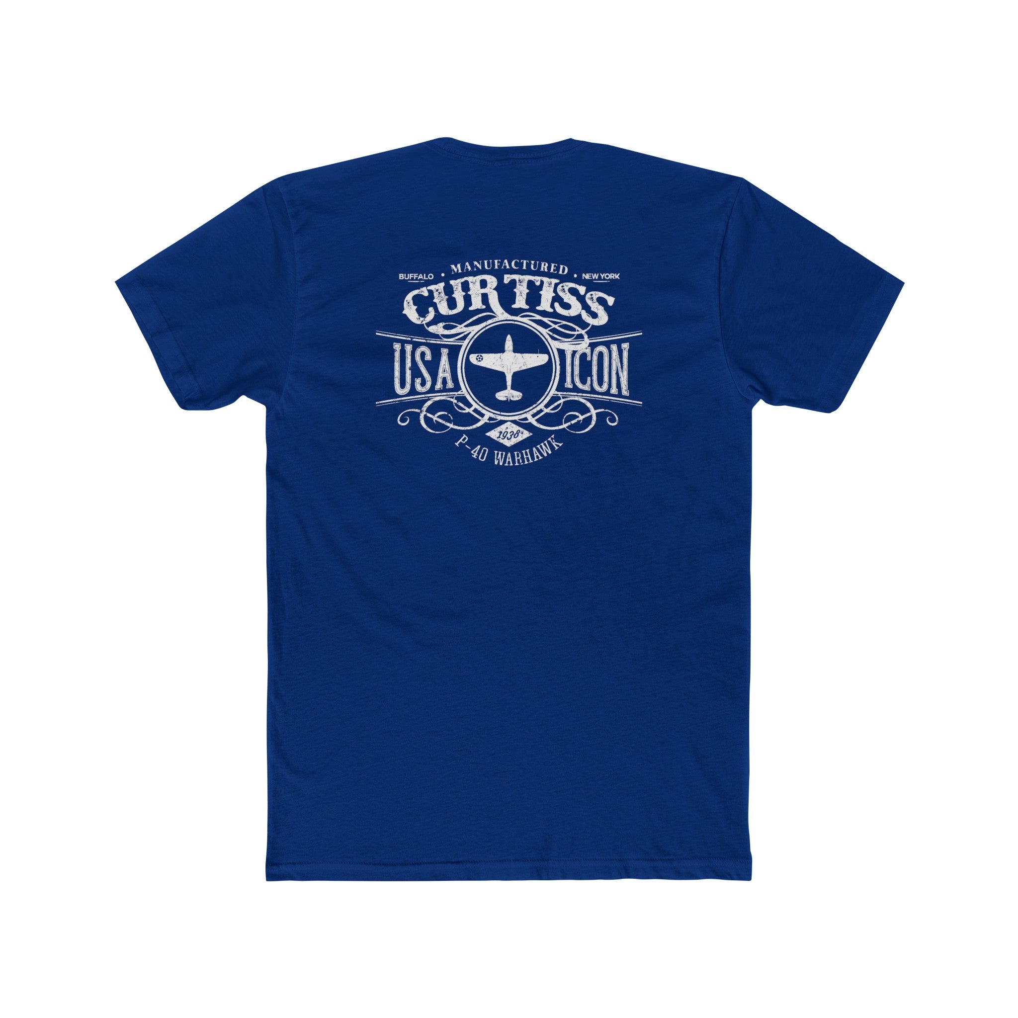 CURTISS USA ICON P-40 COTTON TEE - LEFT CHEST LOGO, LARGE BACK IMAGE