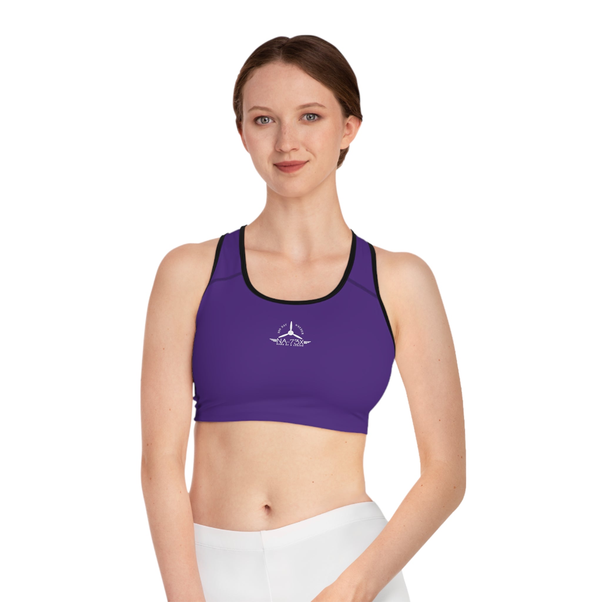 WOMEN'S 100 DAY WONDER SPORTS BRA - S CENTER CHEST, PURPLE COLOR
