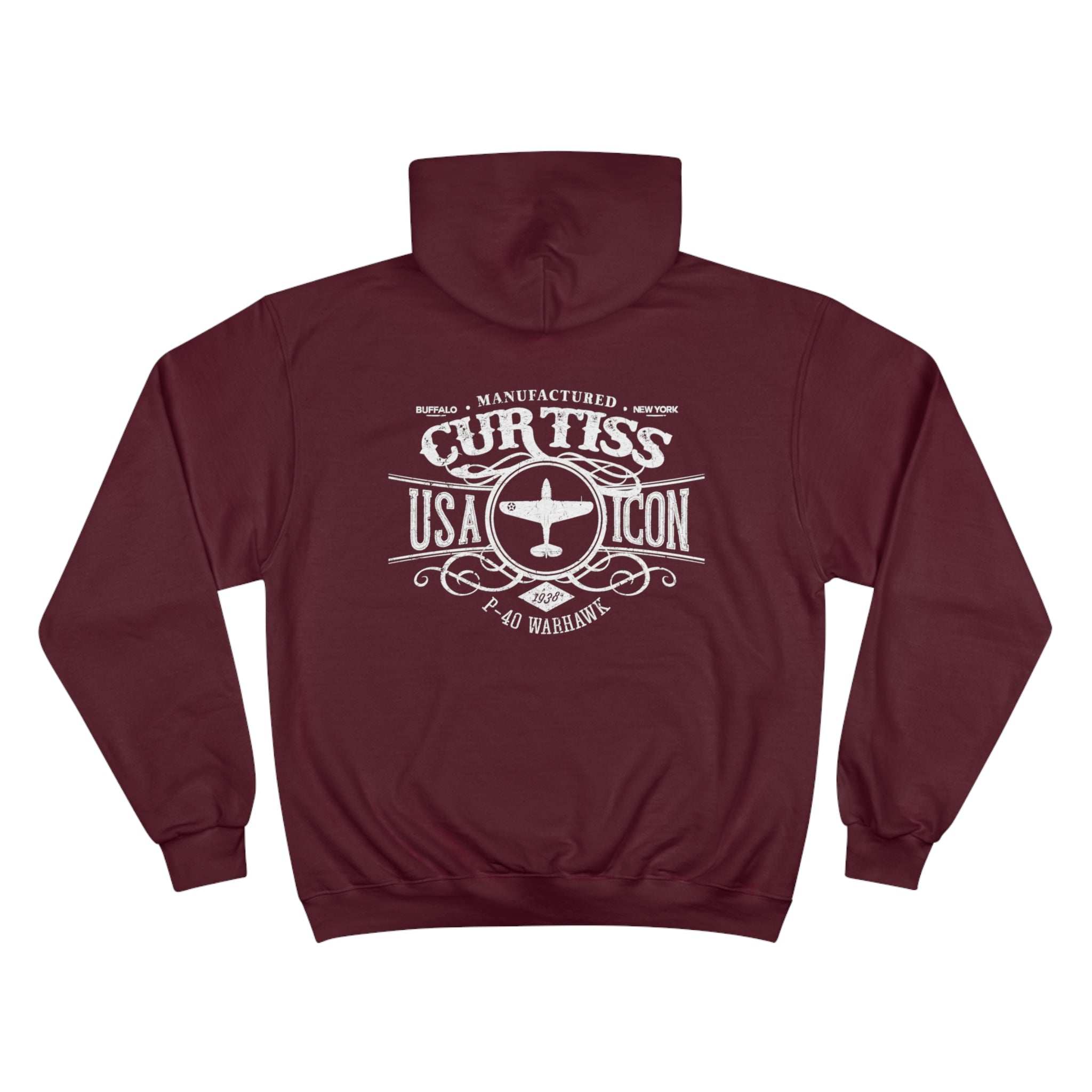 CURTISS USA ICON P-40 CHAMPION HOODIE - VERTICAL CHEST, LARGE BACK LOGO