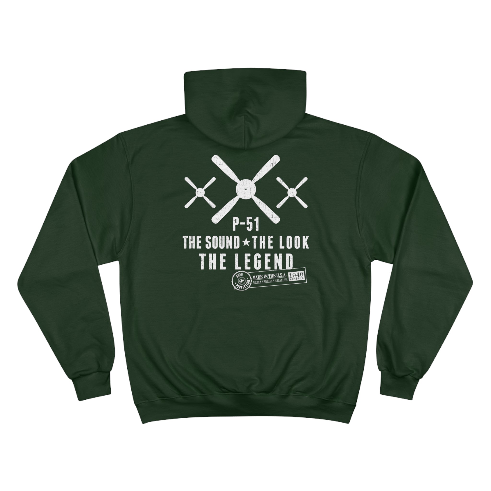 MUSTANG LEGEND CHAMPION HOODIE - S CENTER CHEST, LARGE BACK LOGO