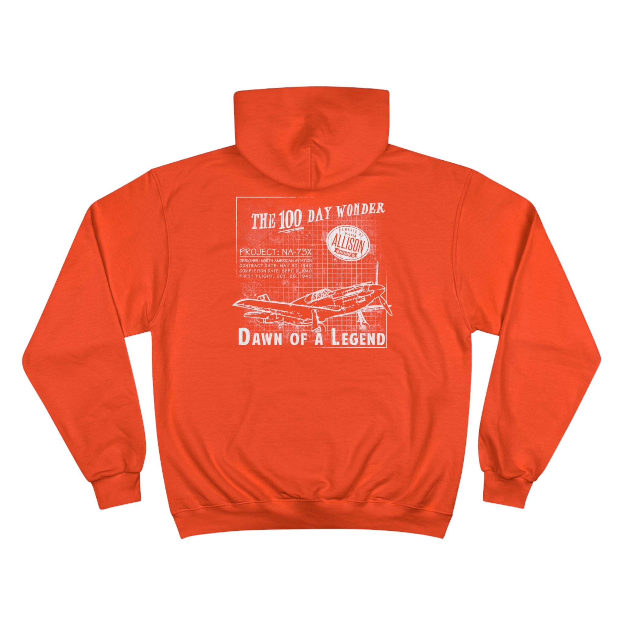 100 DAY WONDER CHAMPION HOODIE - S CENTER CHEST, LARGE BACK LOGO