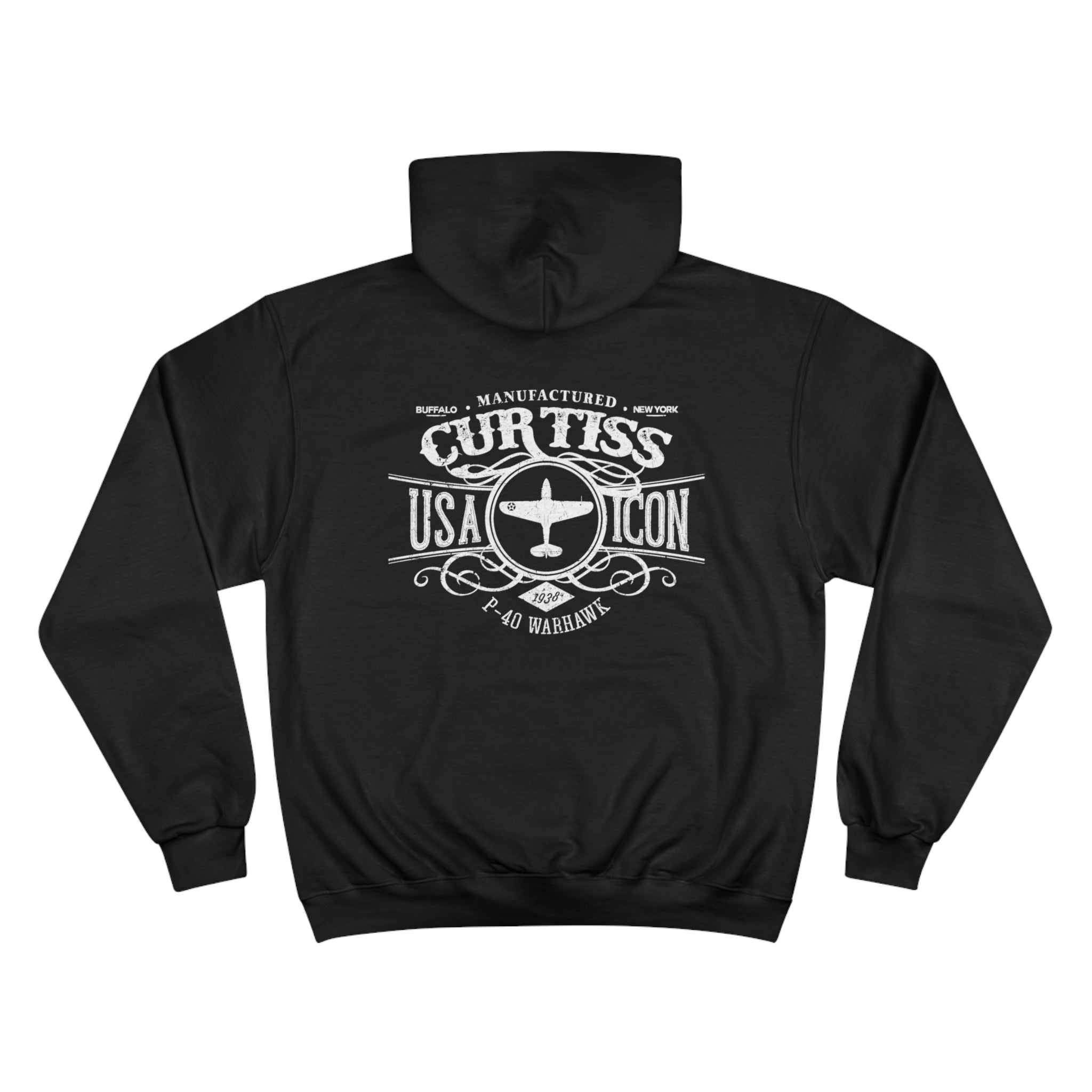 CURTISS USA ICON P-40 CHAMPION HOODIE - VERTICAL CHEST, LARGE BACK LOGO