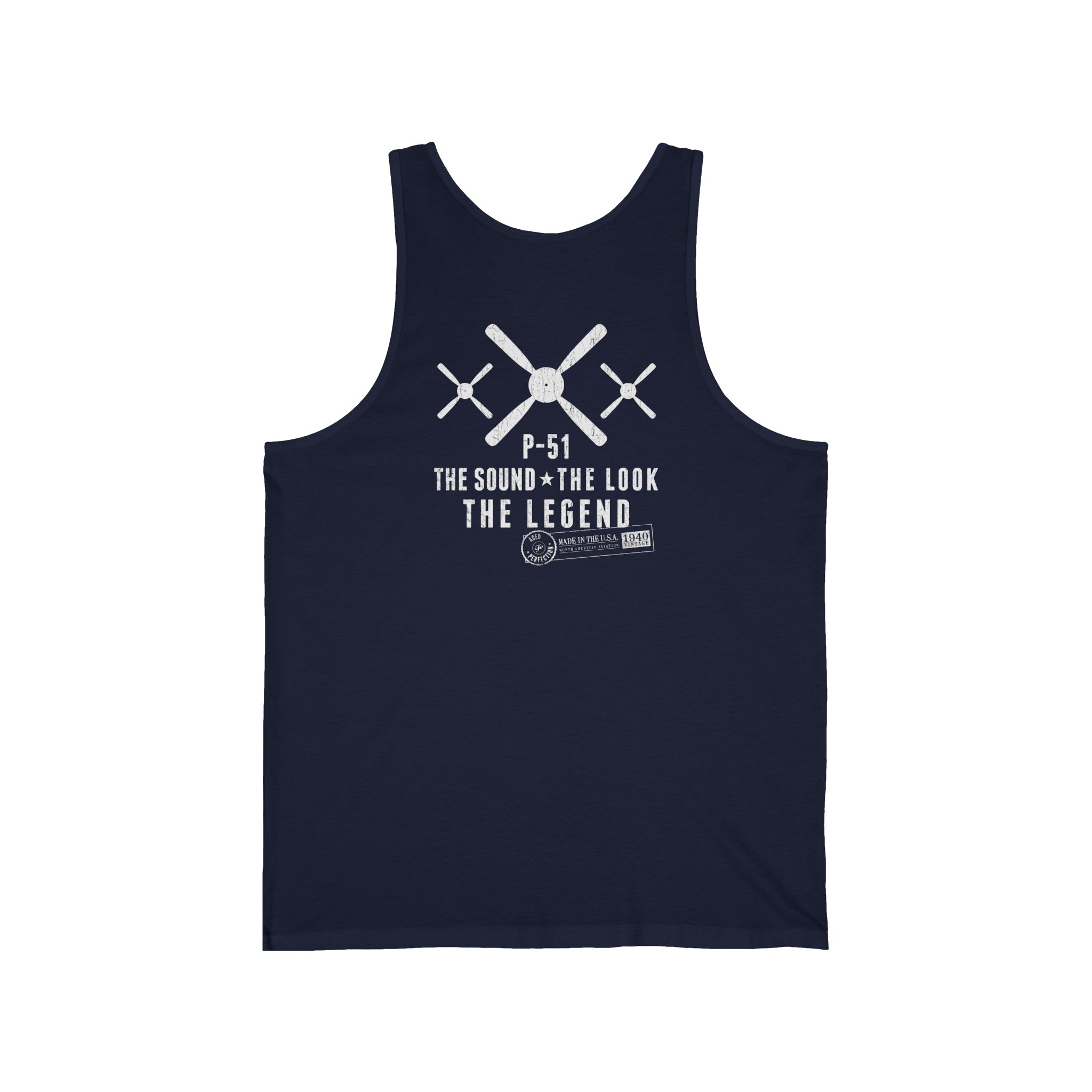 P-51 MUSTANG LEGEND MEN'S JERSEY TANK - S CENTER CHEST, LARGE BACK IMAGE