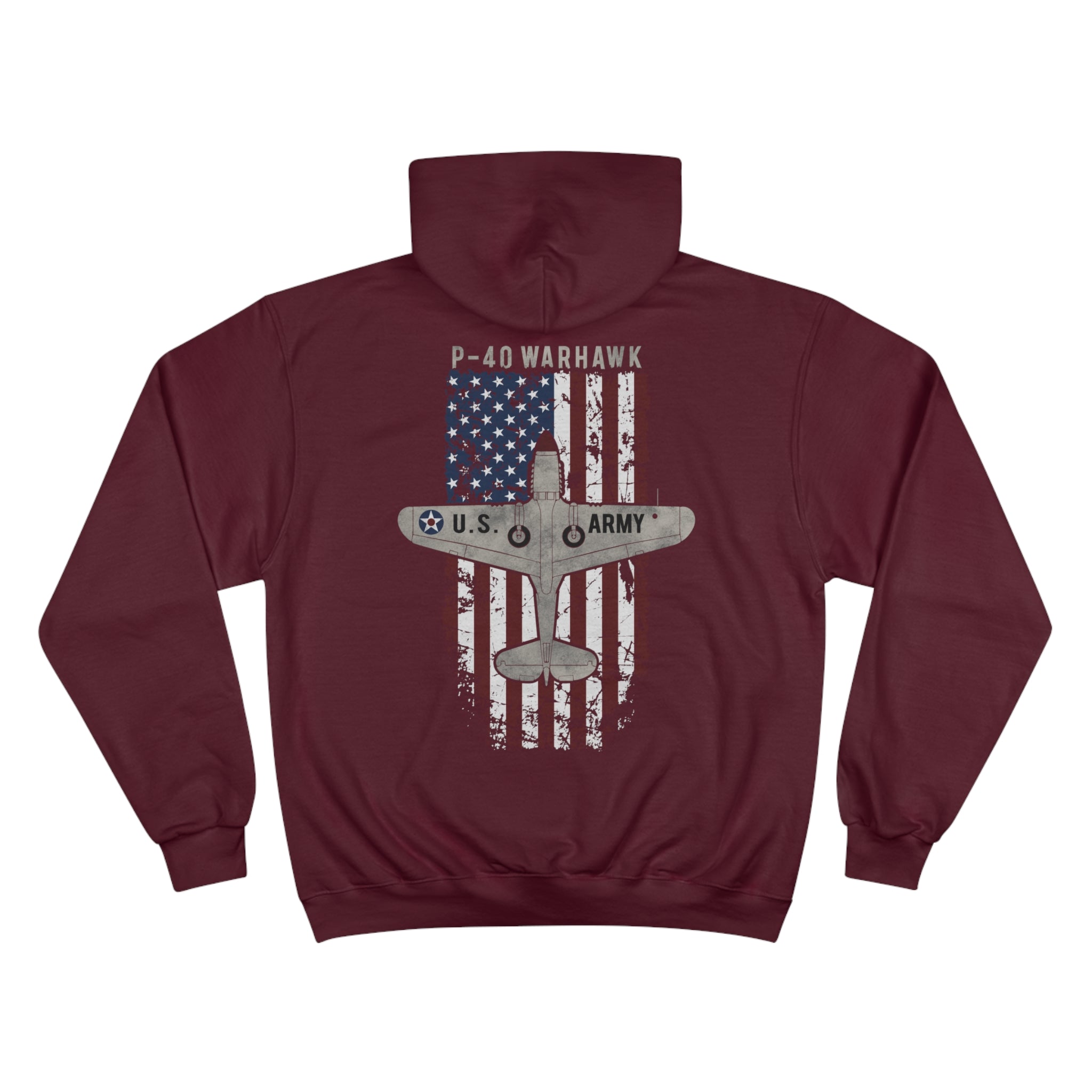 AMERICAN ICON P-40 CHAMPION HOODIE - VERTICAL CHEST, LARGE BACK LOGO