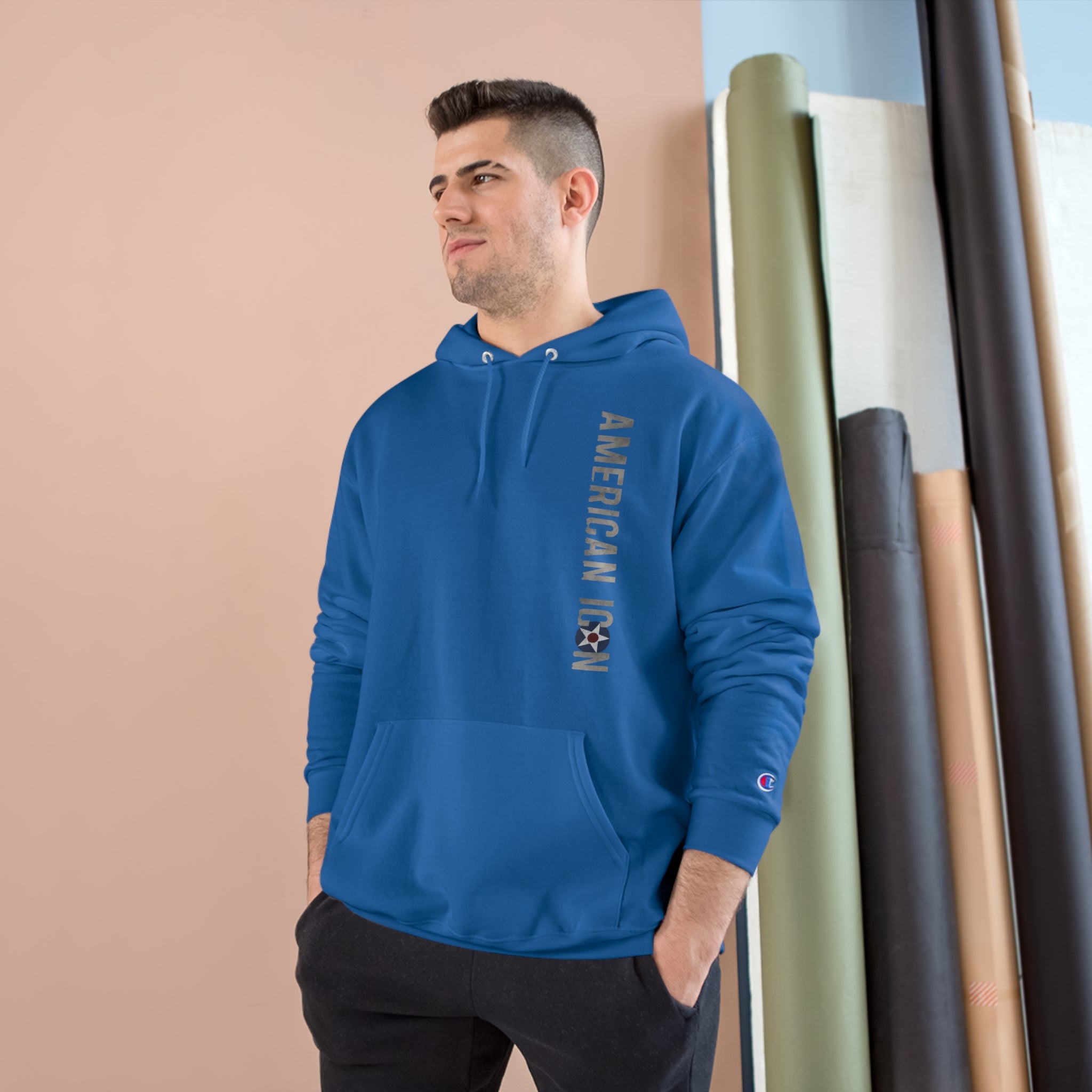 AMERICAN ICON P-40 CHAMPION HOODIE - VERTICAL CHEST, LARGE BACK LOGO