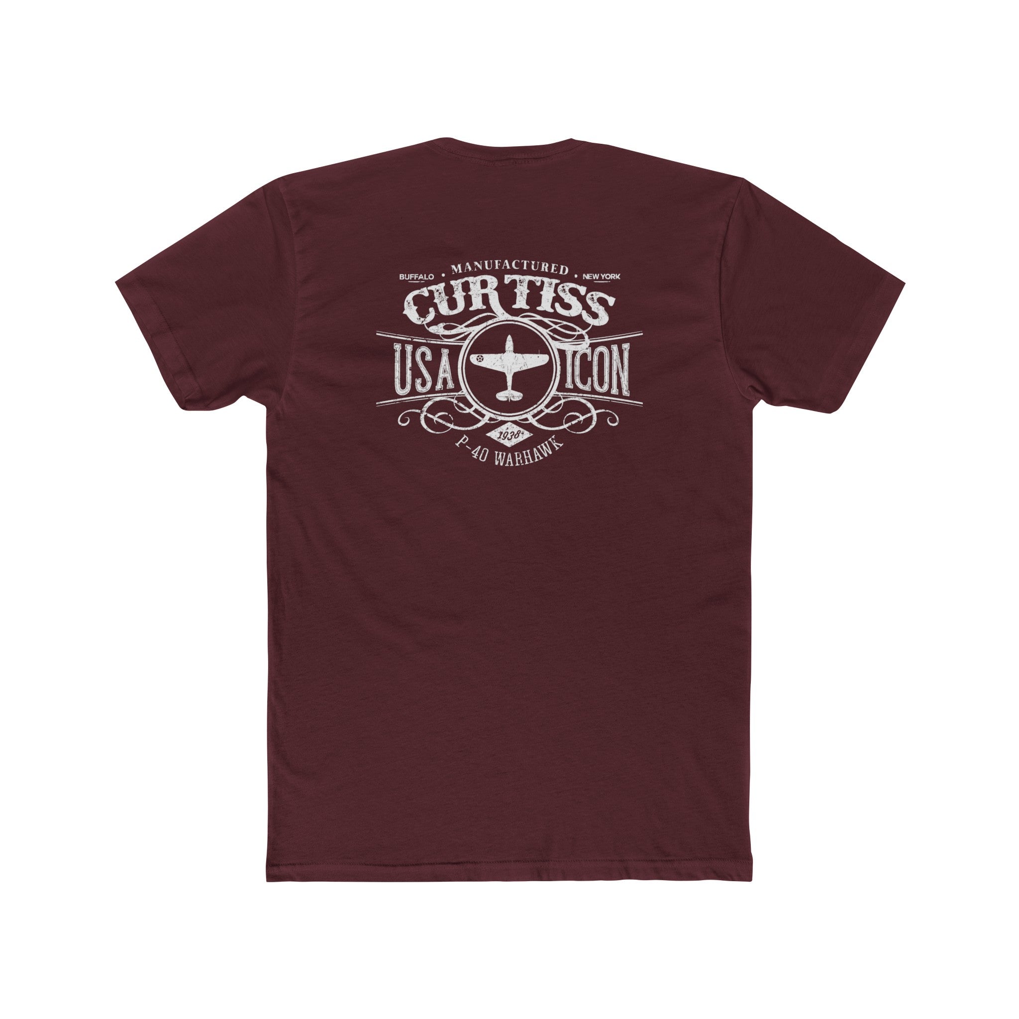 CURTISS USA ICON P-40 COTTON TEE - LEFT CHEST LOGO, LARGE BACK IMAGE